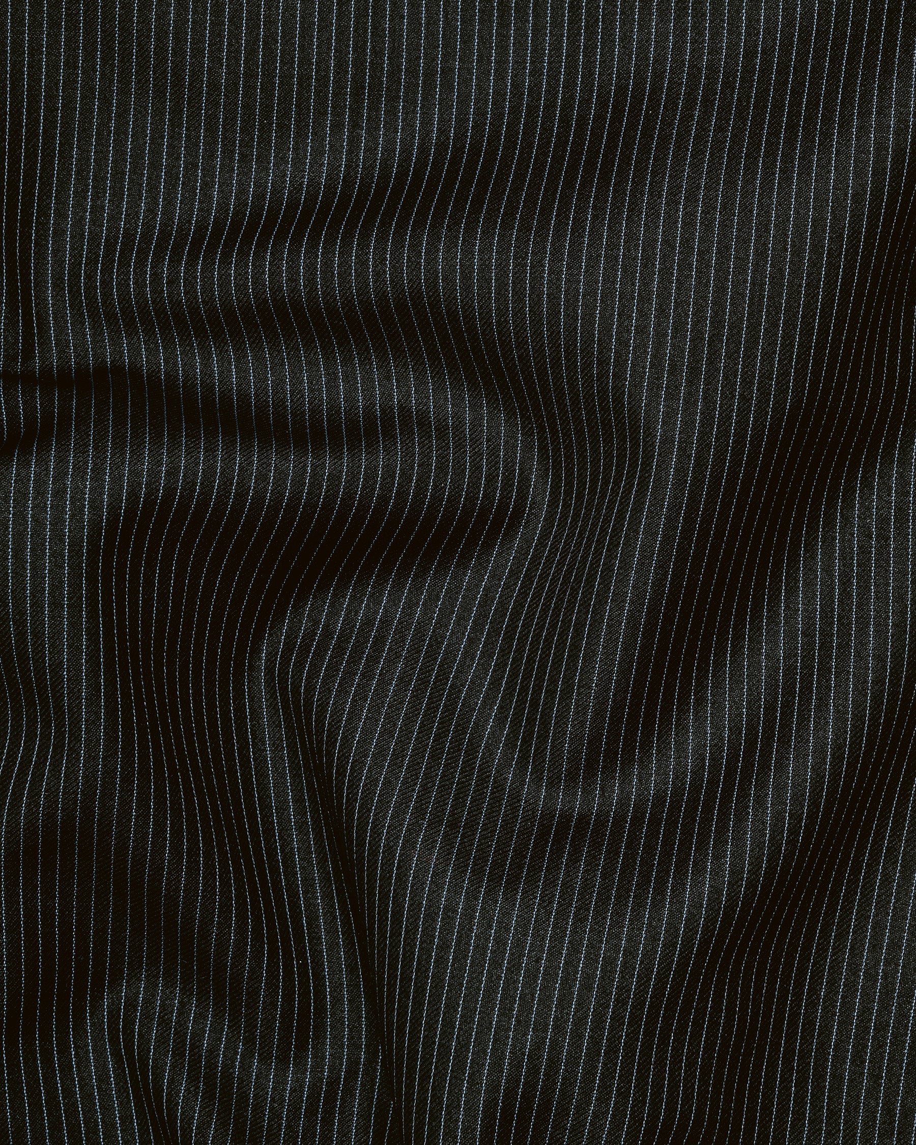 Jade Black Pinstriped Cross Placket Bandhgala/Mandarin Wool-Silk blend Suit