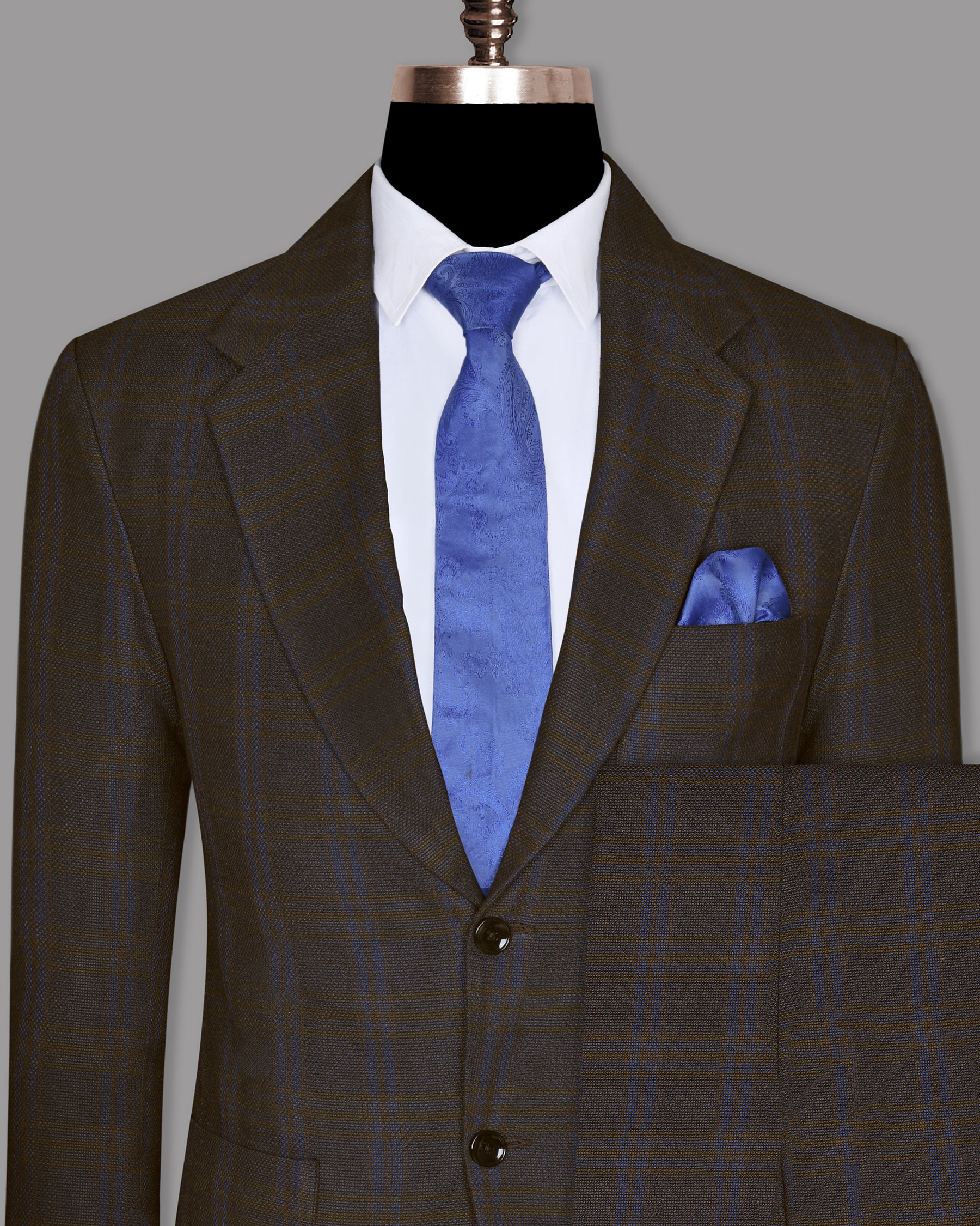 Chocolate Brown subtle windowpane Dobby Wool Double Breasted Tweed Suit