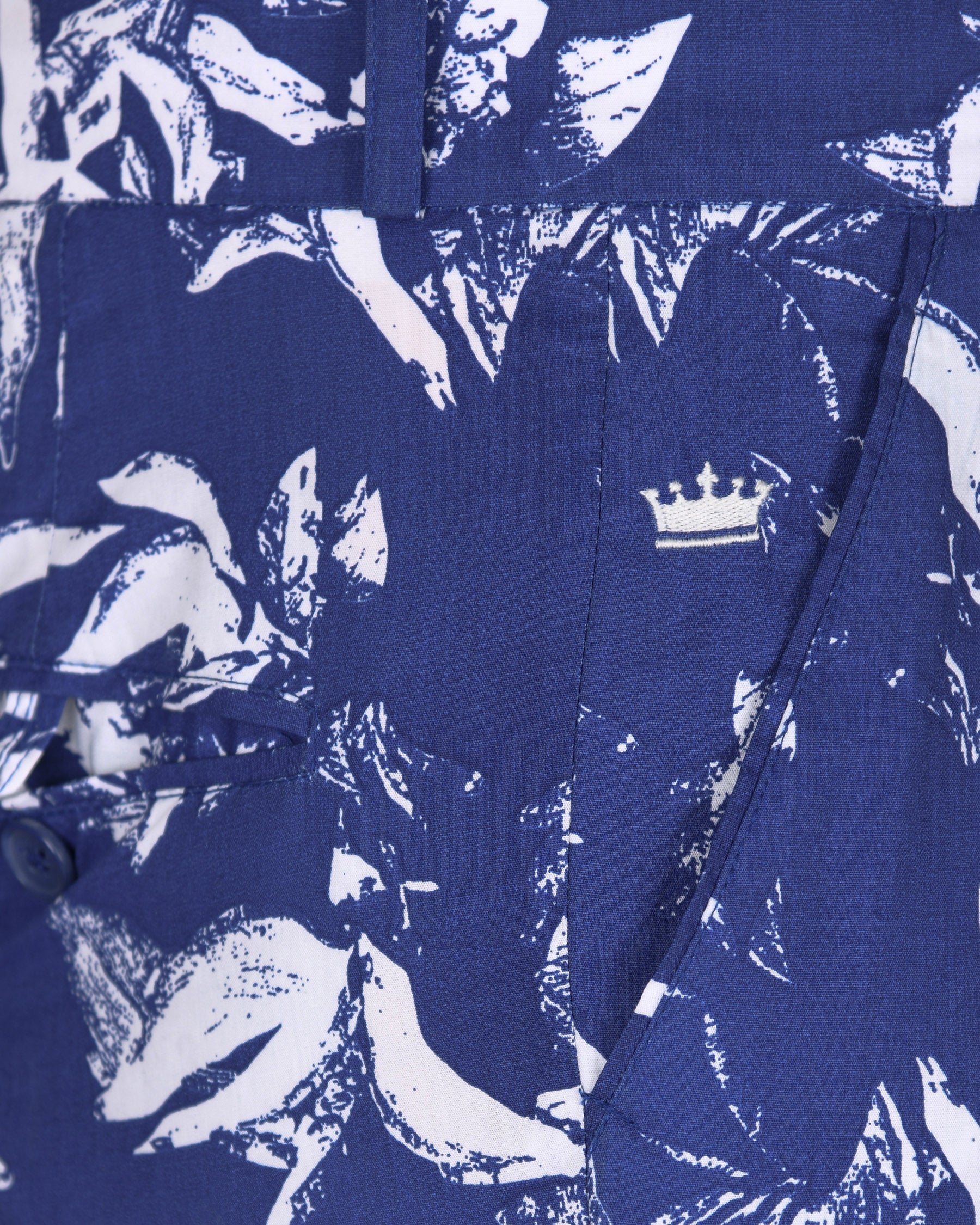 White with royal blue Flowers Printed Premium Cotton Designer Lounge Pant