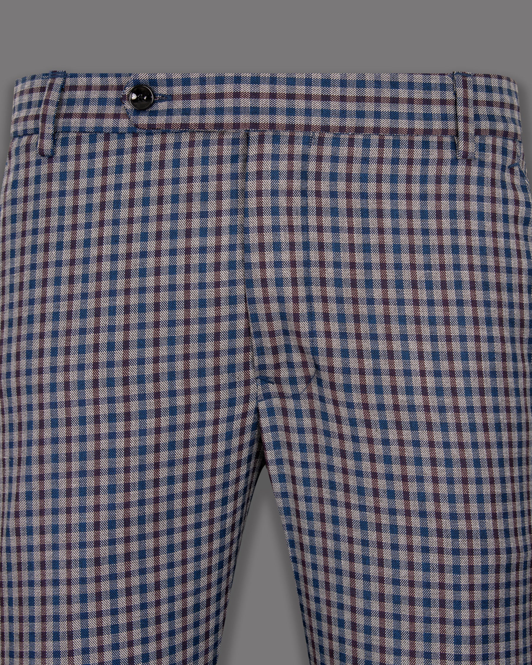 Brown with Blue Gingham wool rich Pant T1278-36, T1278-28, T1278-30, T1278-32, T1278-34, T1278-38, T1278-40, T1278-42, T1278-44