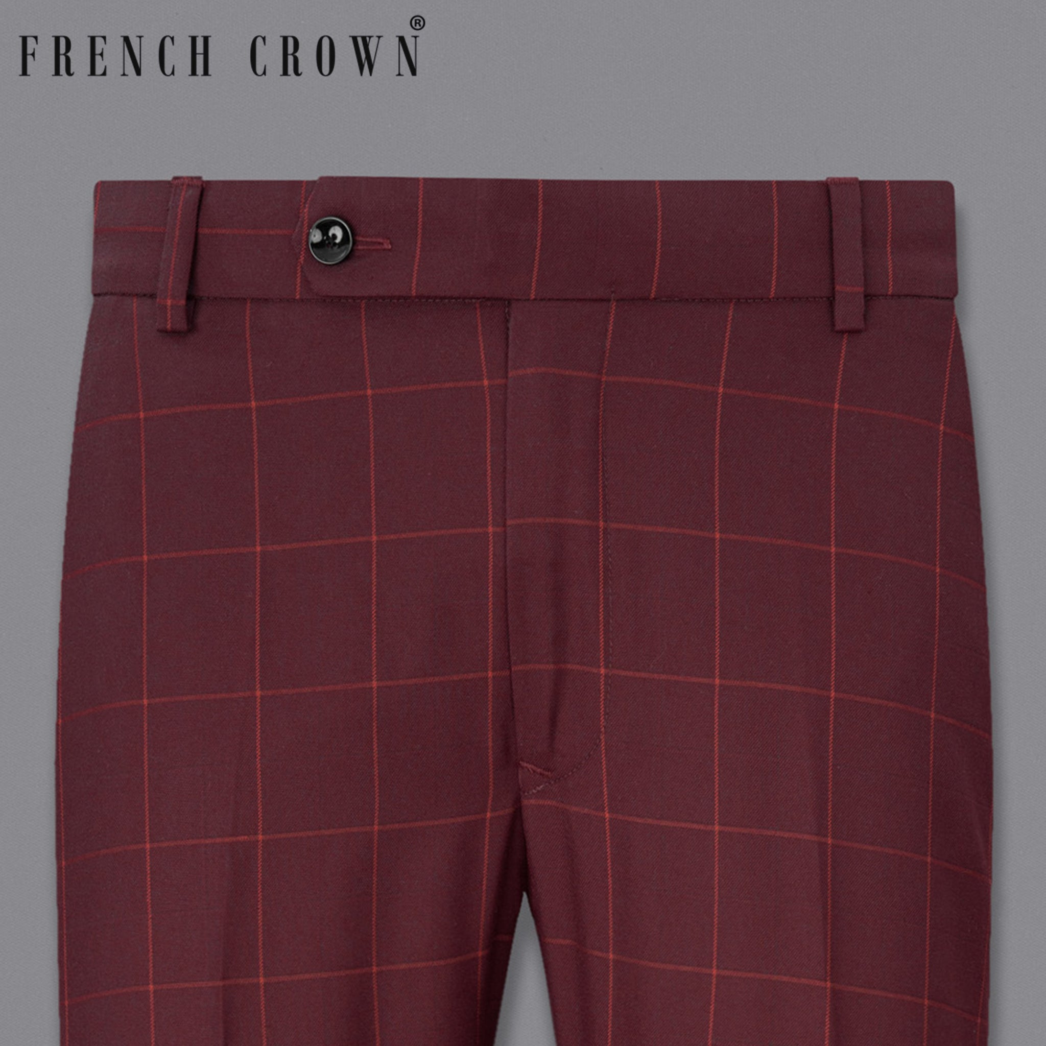 Maroon OakChecksPlaid Regular Fit TerryRayon Pants For Men