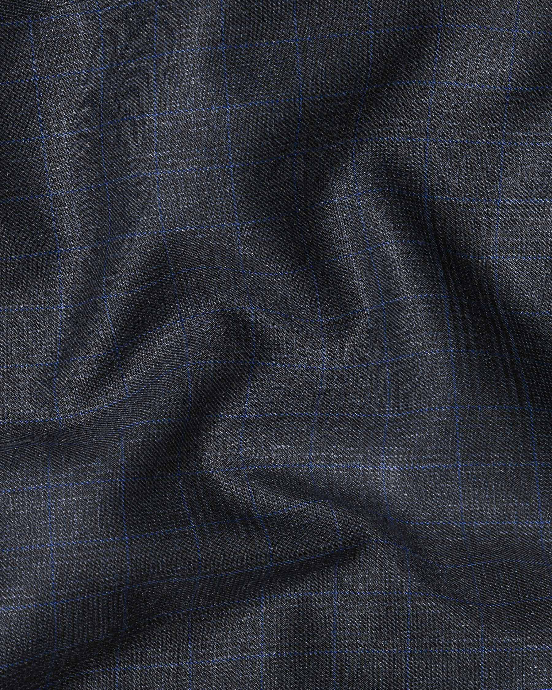 Blue Subtle Plaid wool blend Pant