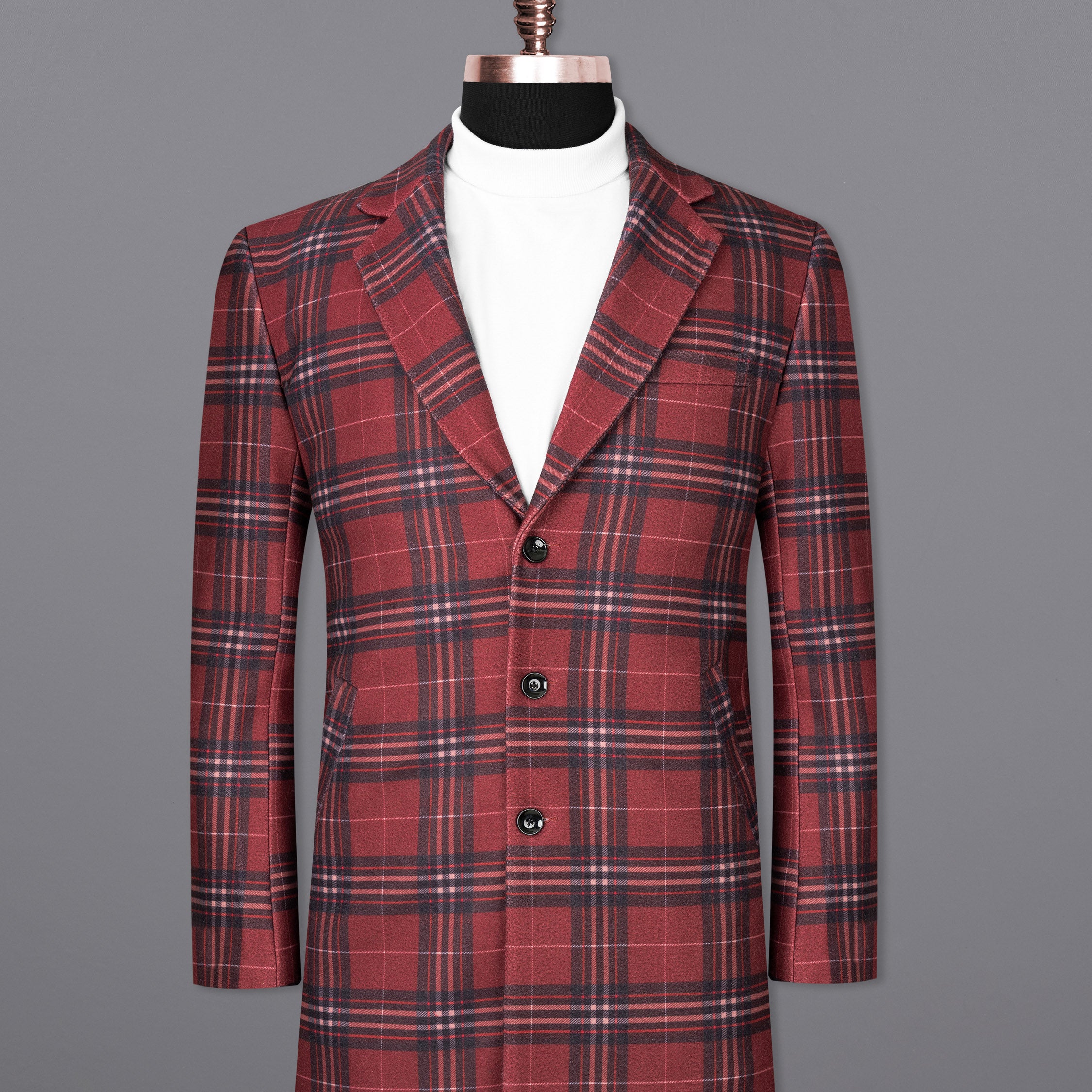 Shiraz Red Plaid Trench Coat TCB1789-SB-36, TCB1789-SB-38, TCB1789-SB-40, TCB1789-SB-42, TCB1789-SB-44, TCB1789-SB-46, TCB1789-SB-48, TCB1789-SB-50, TCB1789-SB-52, TCB1789-SB-54, TCB1789-SB-56, TCB1789-SB-58, TCB1789-SB-60