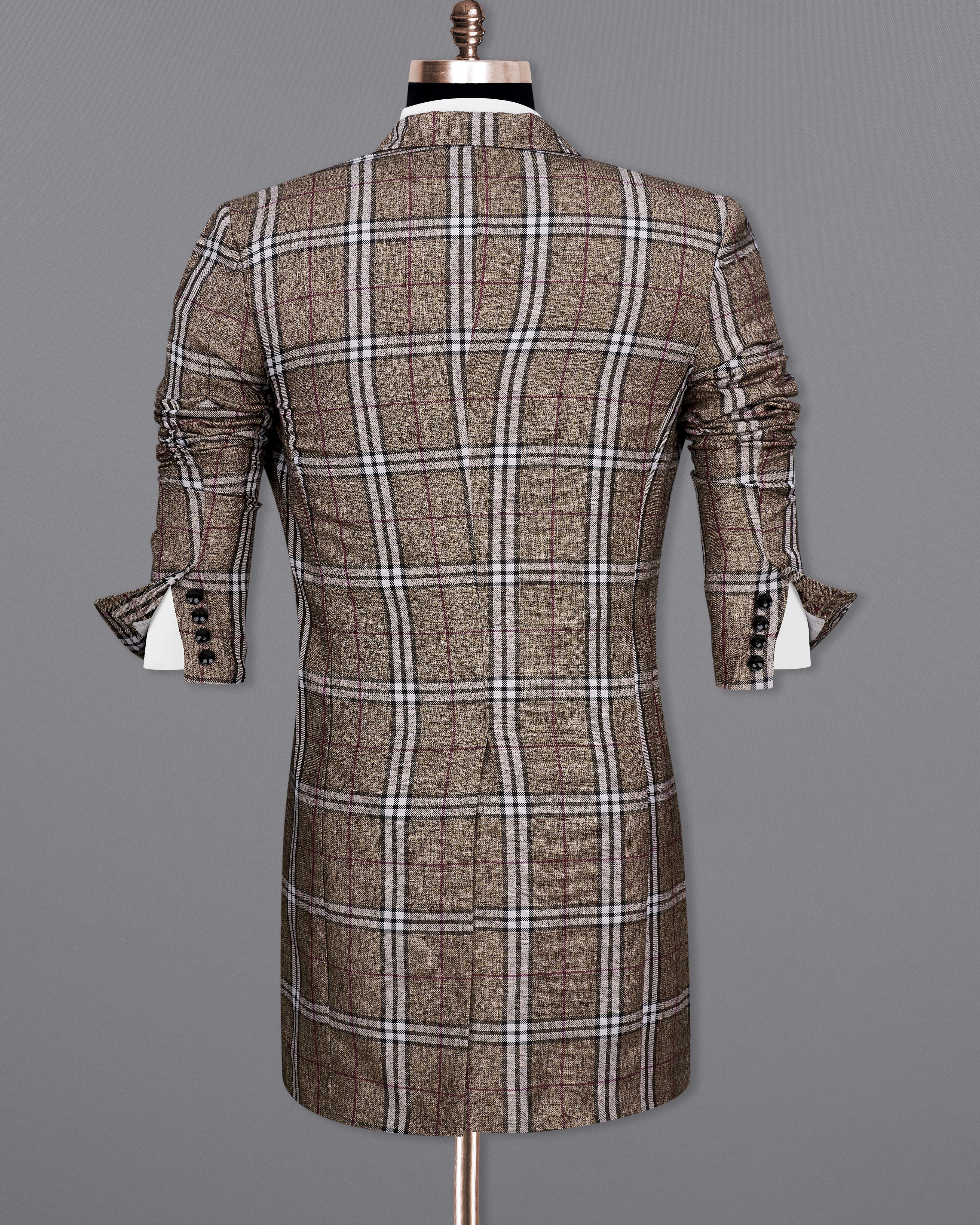 Flax Smoke Brown Plaid Designer Trench Coat TCB2319-D200-36, TCB2319-D200-38, TCB2319-D200-40, TCB2319-D200-42, TCB2319-D200-44, TCB2319-D200-46, TCB2319-D200-48, TCB2319-D200-50, TCB2319-D200-52, TCB2319-D200-54, TCB2319-D200-56, TCB2319-D200-58, TCB2319-D200-60