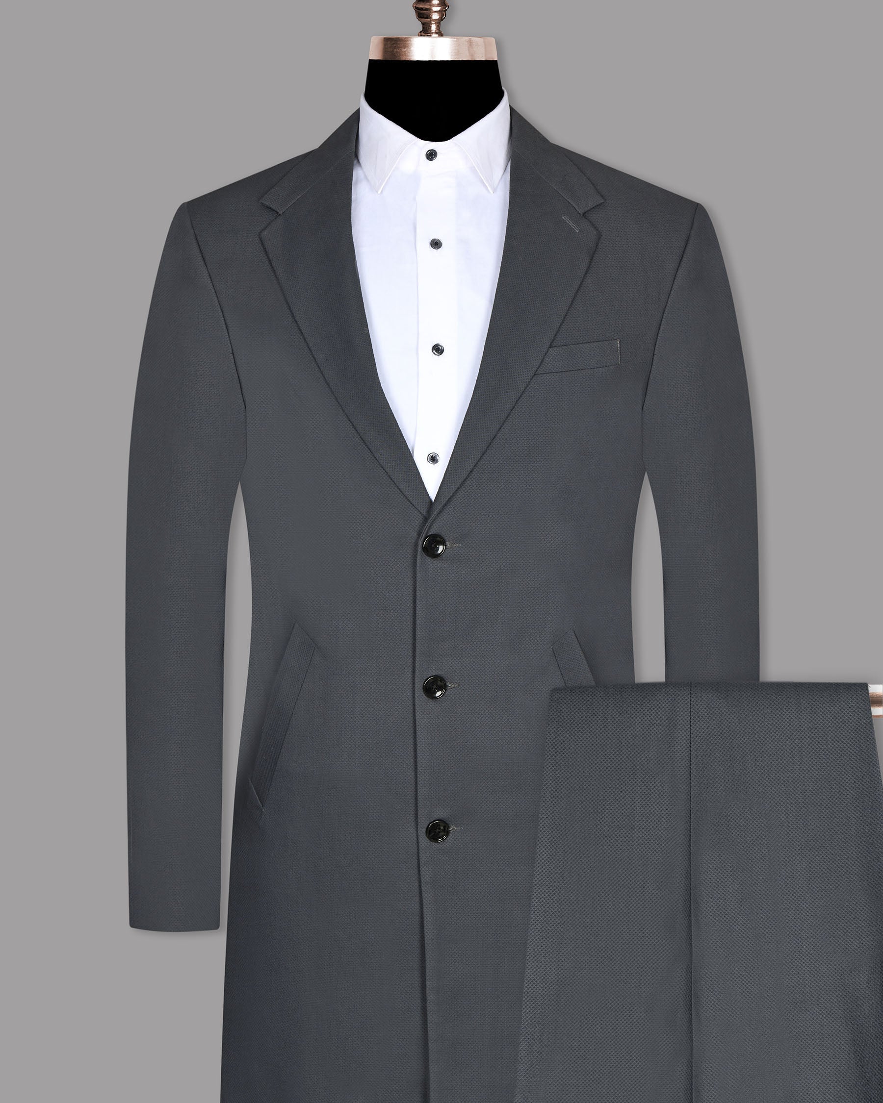 Grey Textured Cotton Trench Coat with Pant TCPT04SB-36, TCPT04SB-38, TCPT04SB-40, TCPT04SB-42, TCPT04SB-44, TCPT04SB-46, TCPT04SB-48, TCPT04SB-50, TCPT04SB-52, TCPT04SB-54, TCPT04SB-56, TCPT04SB-58, TCPT04SB-60