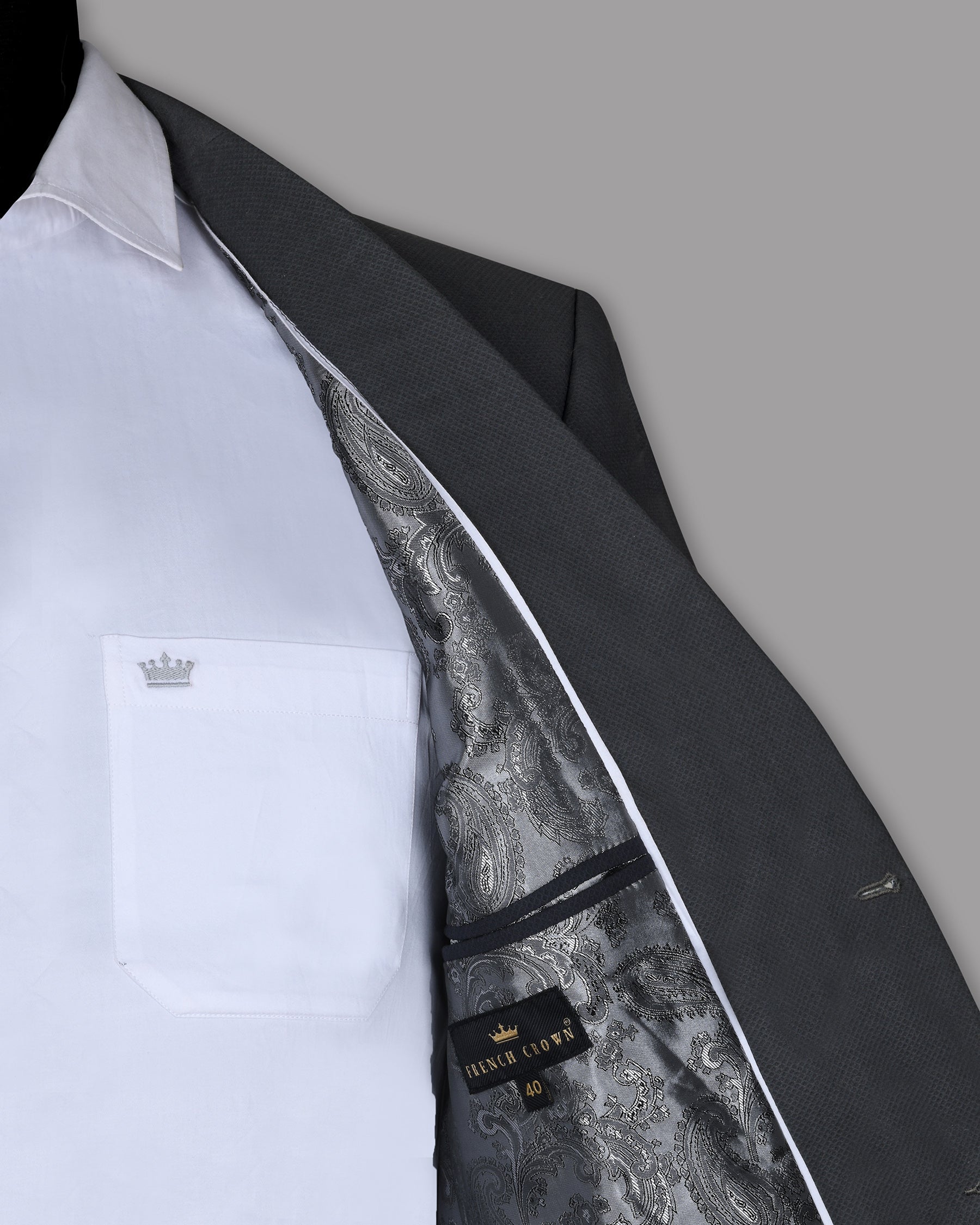 Grey Textured Cotton Trench Coat with Pant TCPT04SB-36, TCPT04SB-38, TCPT04SB-40, TCPT04SB-42, TCPT04SB-44, TCPT04SB-46, TCPT04SB-48, TCPT04SB-50, TCPT04SB-52, TCPT04SB-54, TCPT04SB-56, TCPT04SB-58, TCPT04SB-60