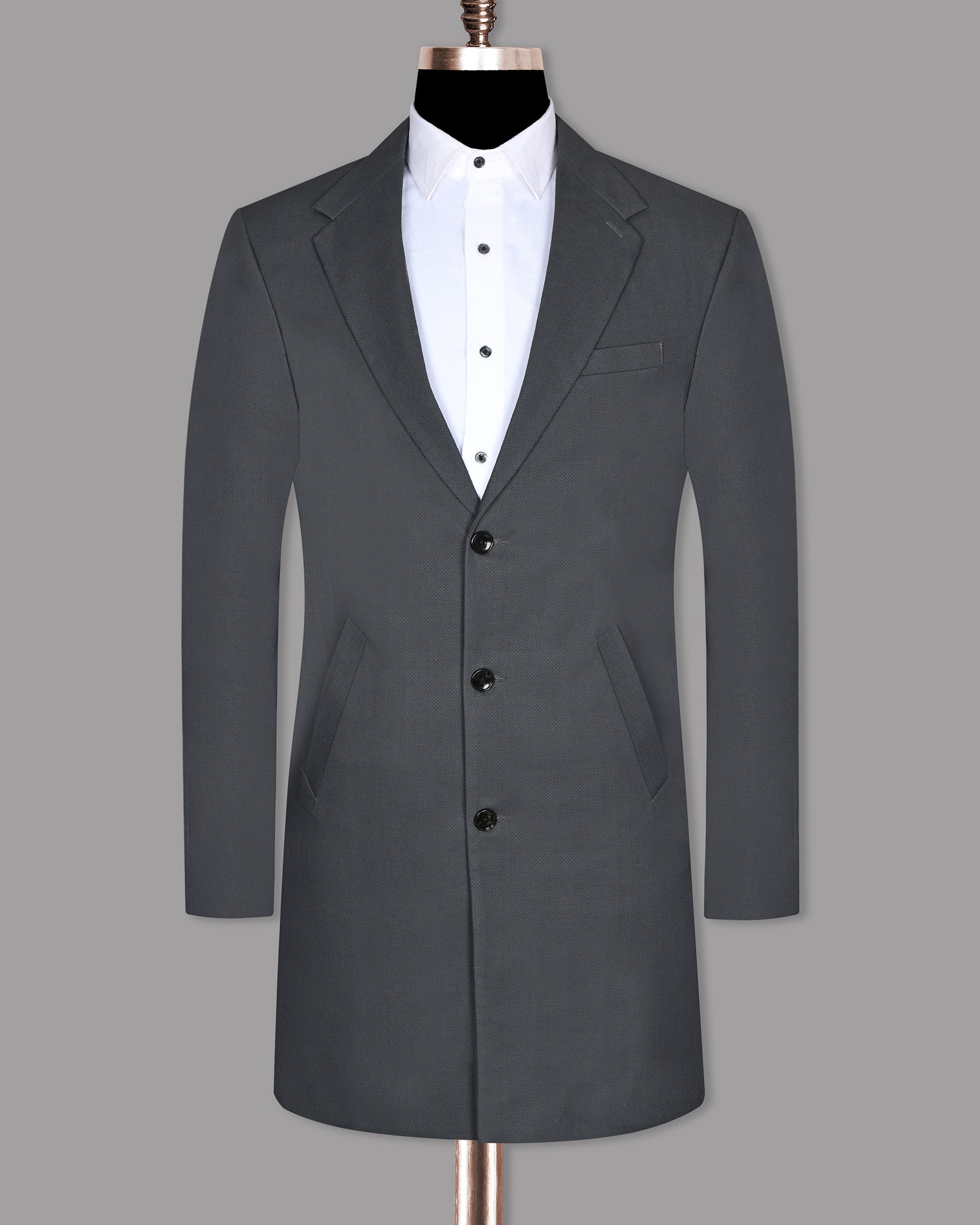 Grey Textured Cotton Trench Coat with Pant TCPT04SB-36, TCPT04SB-38, TCPT04SB-40, TCPT04SB-42, TCPT04SB-44, TCPT04SB-46, TCPT04SB-48, TCPT04SB-50, TCPT04SB-52, TCPT04SB-54, TCPT04SB-56, TCPT04SB-58, TCPT04SB-60