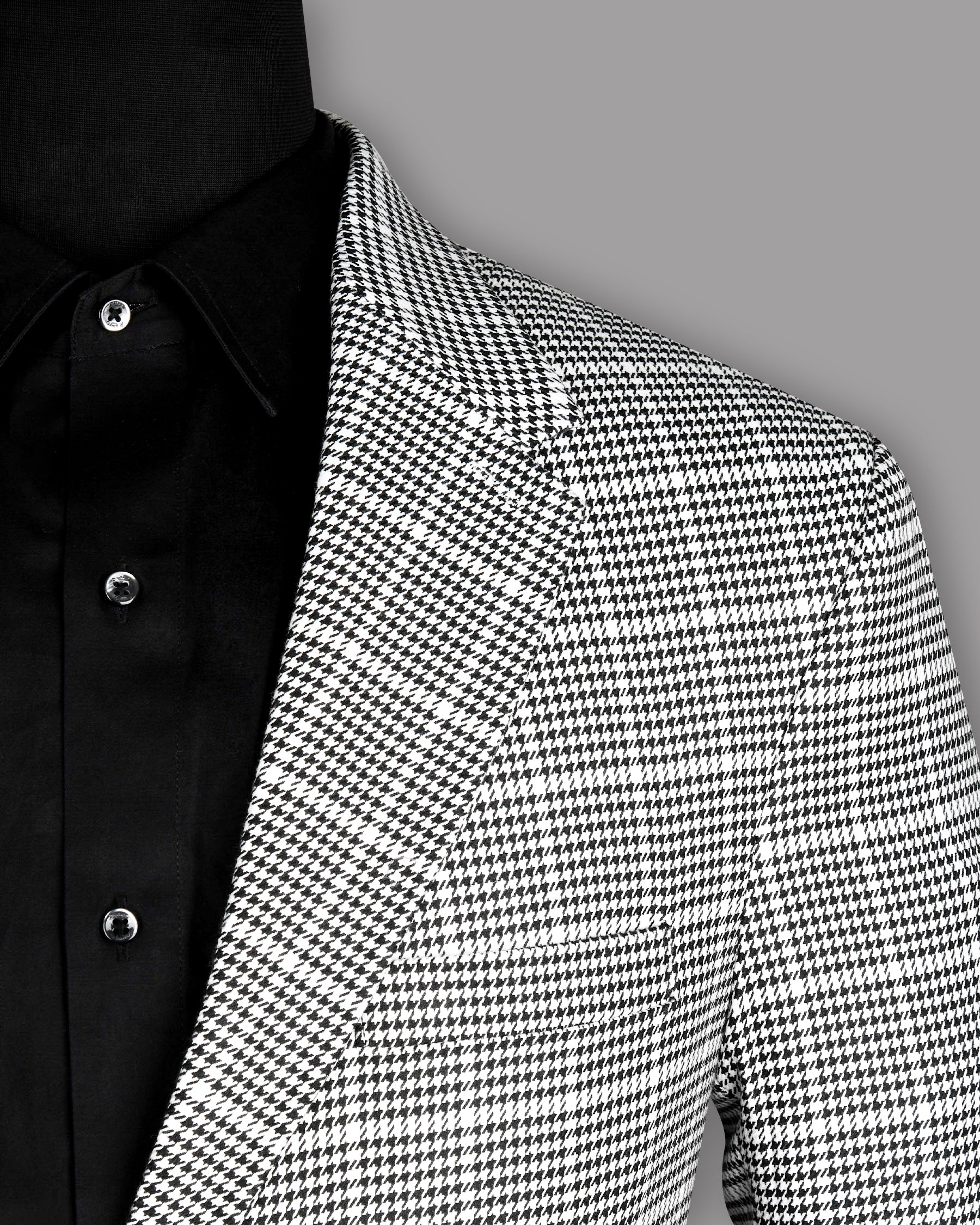 Black and White Houndstooth Windowpane Wool Rich Trench Coat