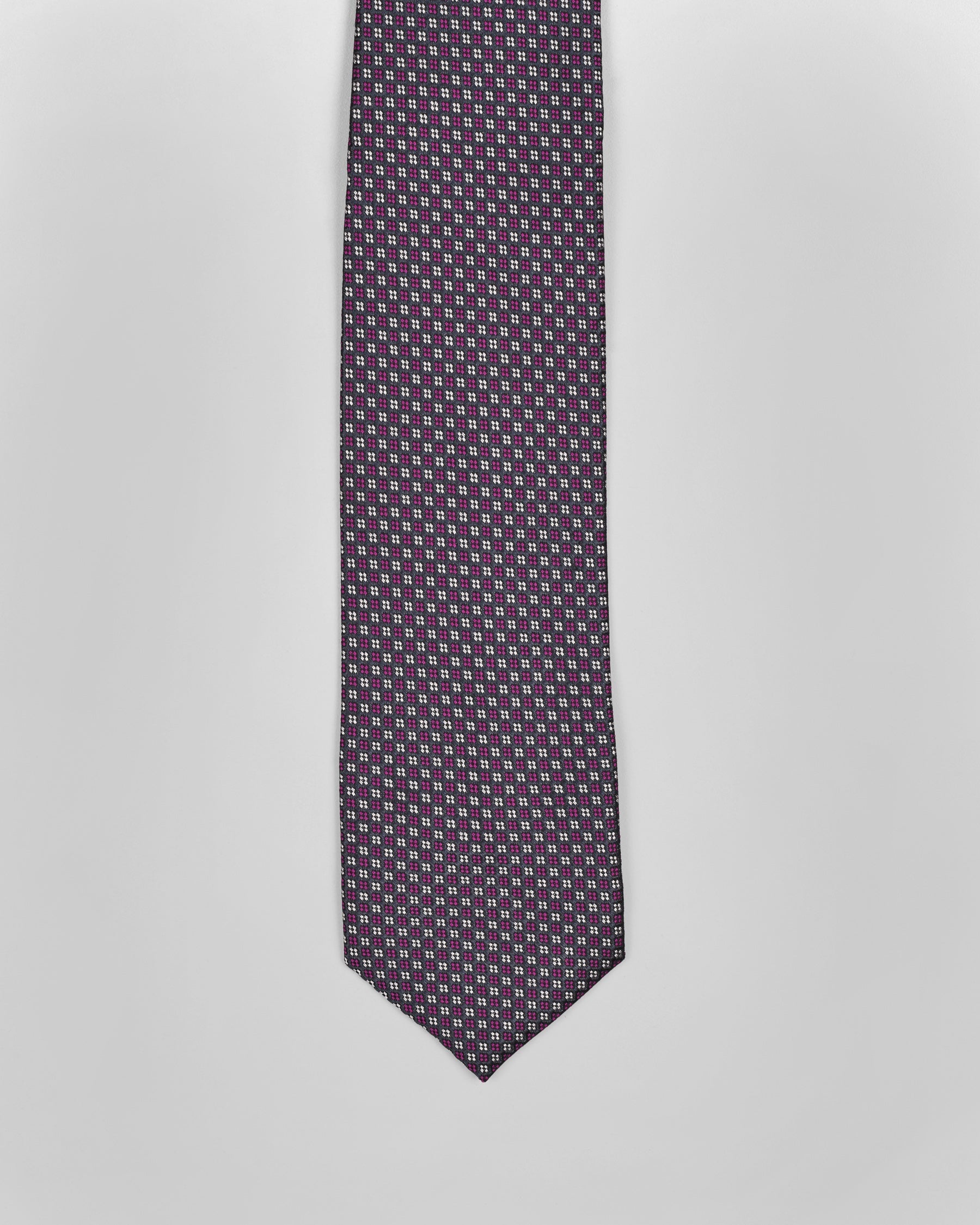 Royal Heath Pink with Alto Grey Geometric Patterned Tie with Pocket Square