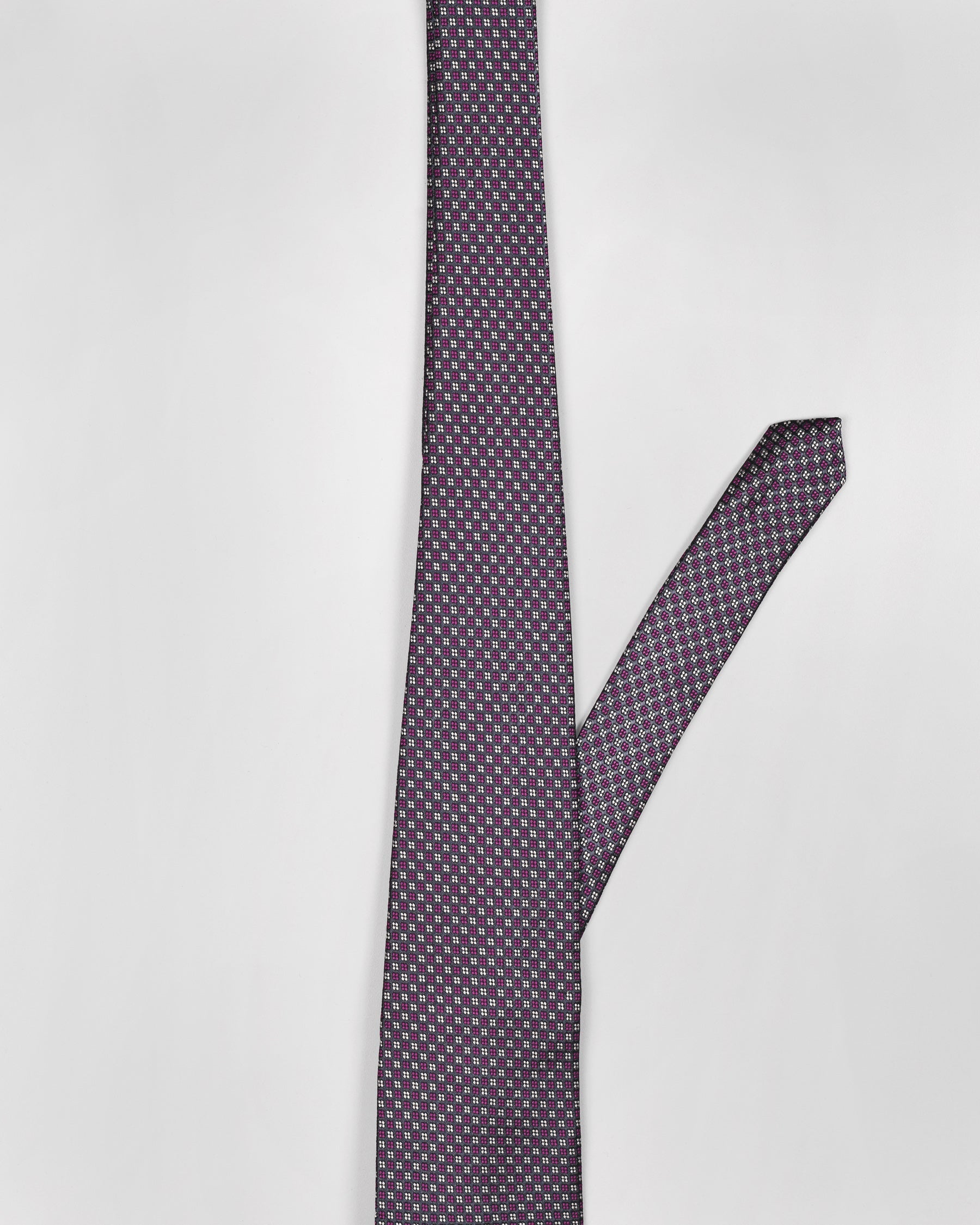 Royal Heath Pink with Alto Grey Geometric Patterned Tie with Pocket Square
