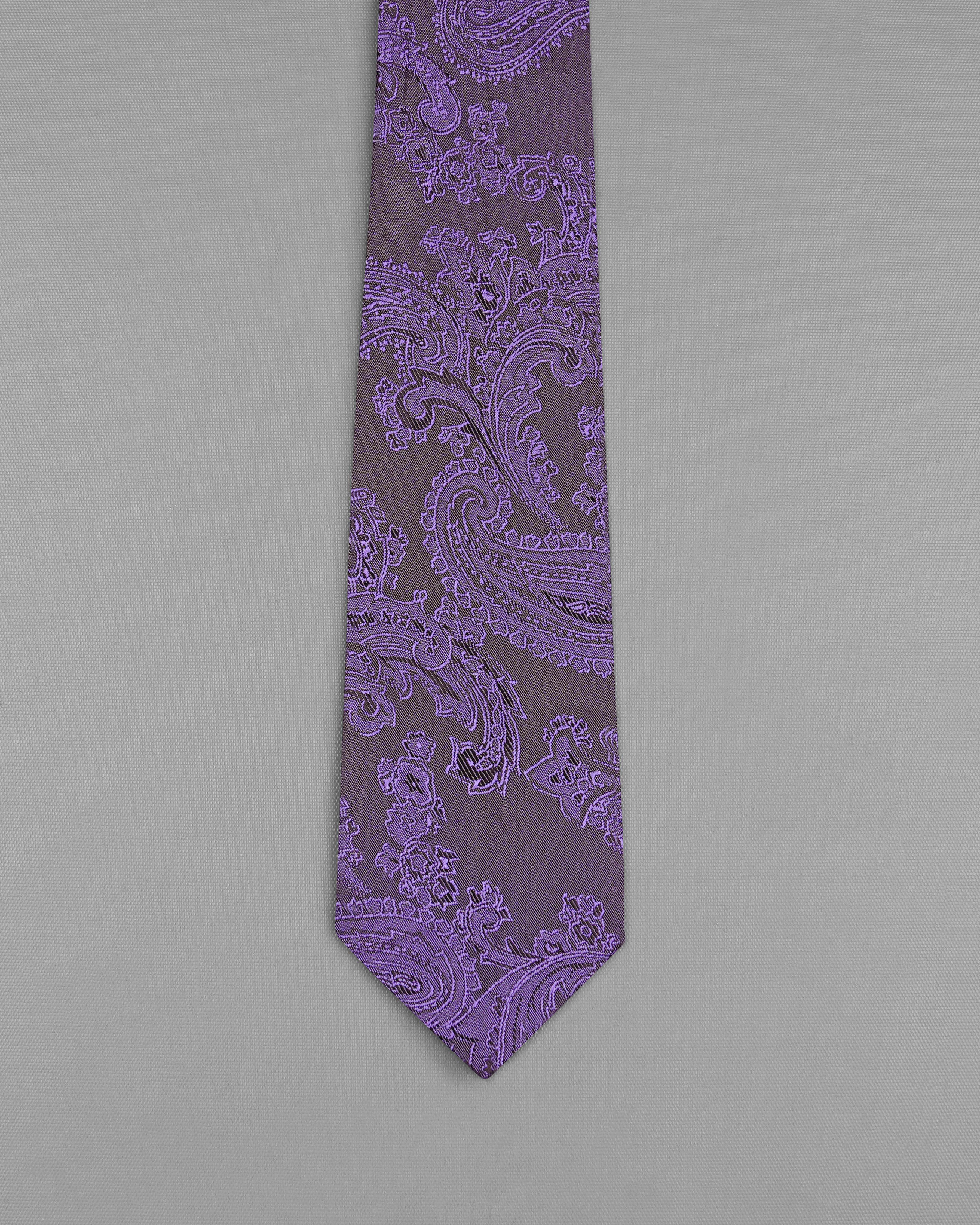 Comet Purple and Zambezi Gray Two Tone Paisley Jacquard Tie with Pocket Square TP039