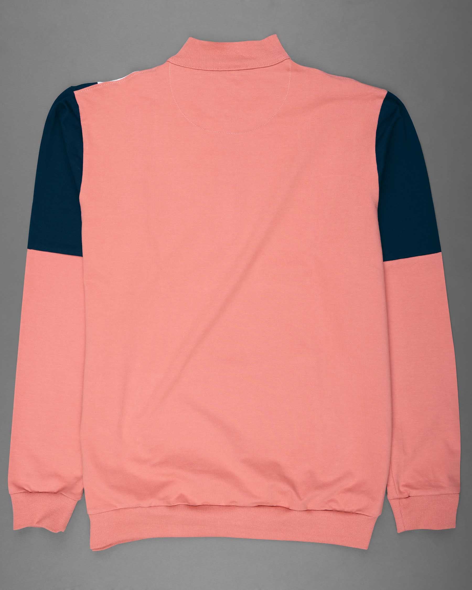 Geraldine Peach and Cloud Burst Blue Color block Super Soft Zipper SWEATSHIRT TS536-S, TS536-M, TS536-L, TS536-XL, TS536-XXL