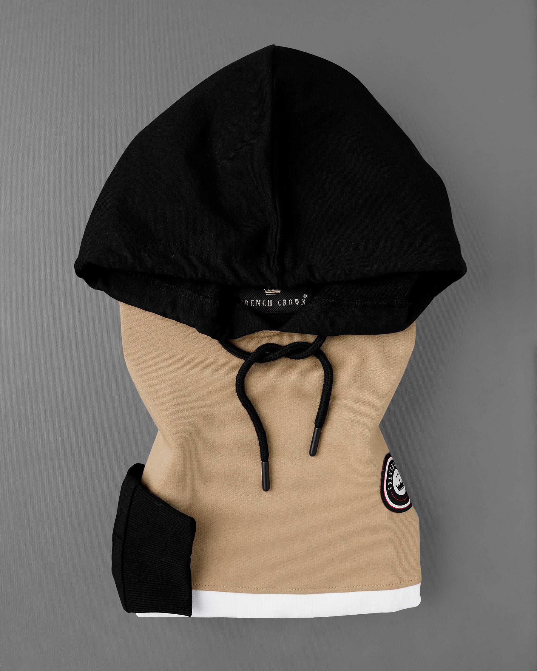 Cashmere Light Brown and Bright White With Black Colour Block Hoodie Sweatshirt TS578-S, TS578-M, TS578-L, TS578-XL, TS578-XXL, TS578-3XL, TS578-4XL