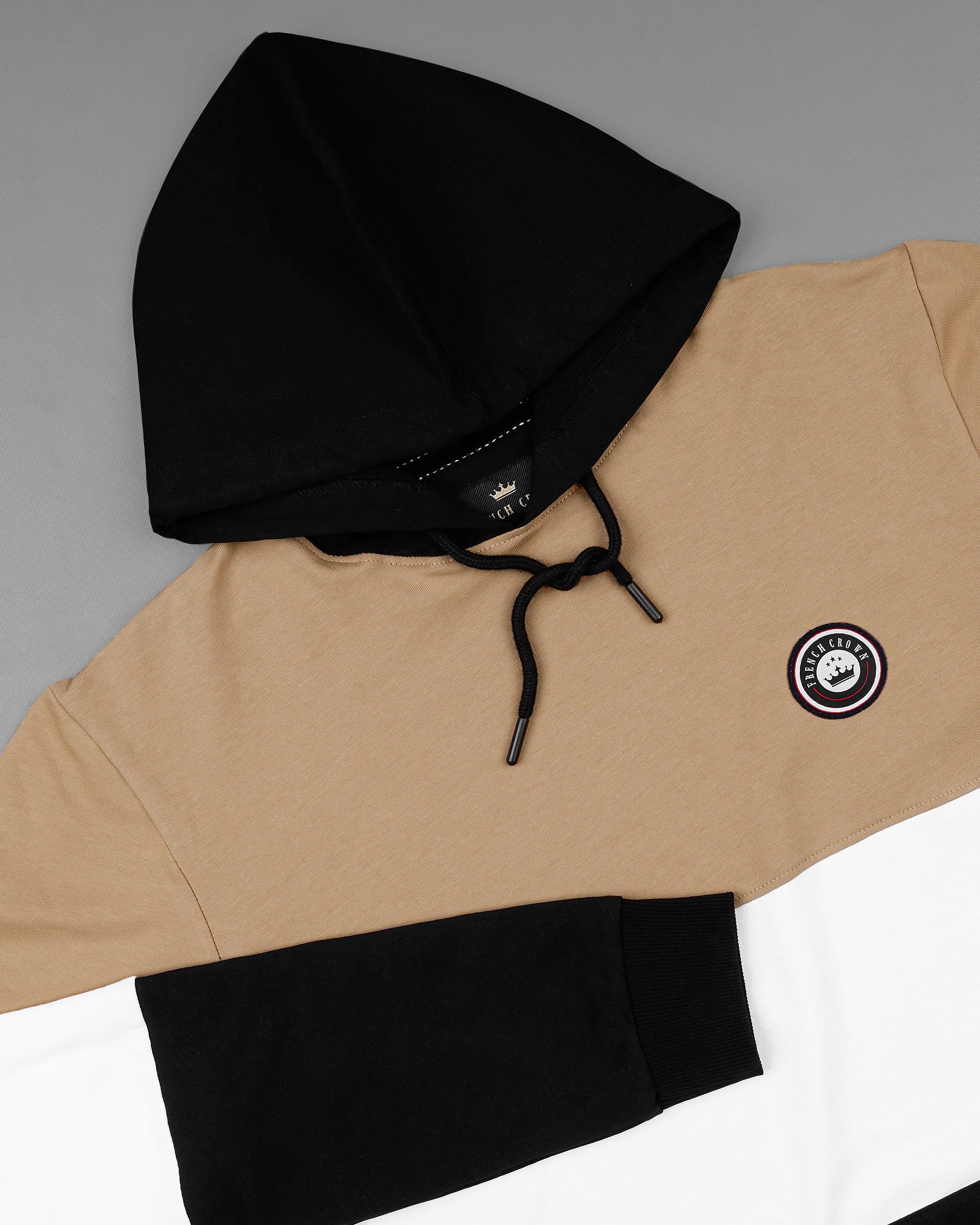 Cashmere Light Brown and Bright White With Black Colour Block Hoodie Sweatshirt TS578-S, TS578-M, TS578-L, TS578-XL, TS578-XXL, TS578-3XL, TS578-4XL