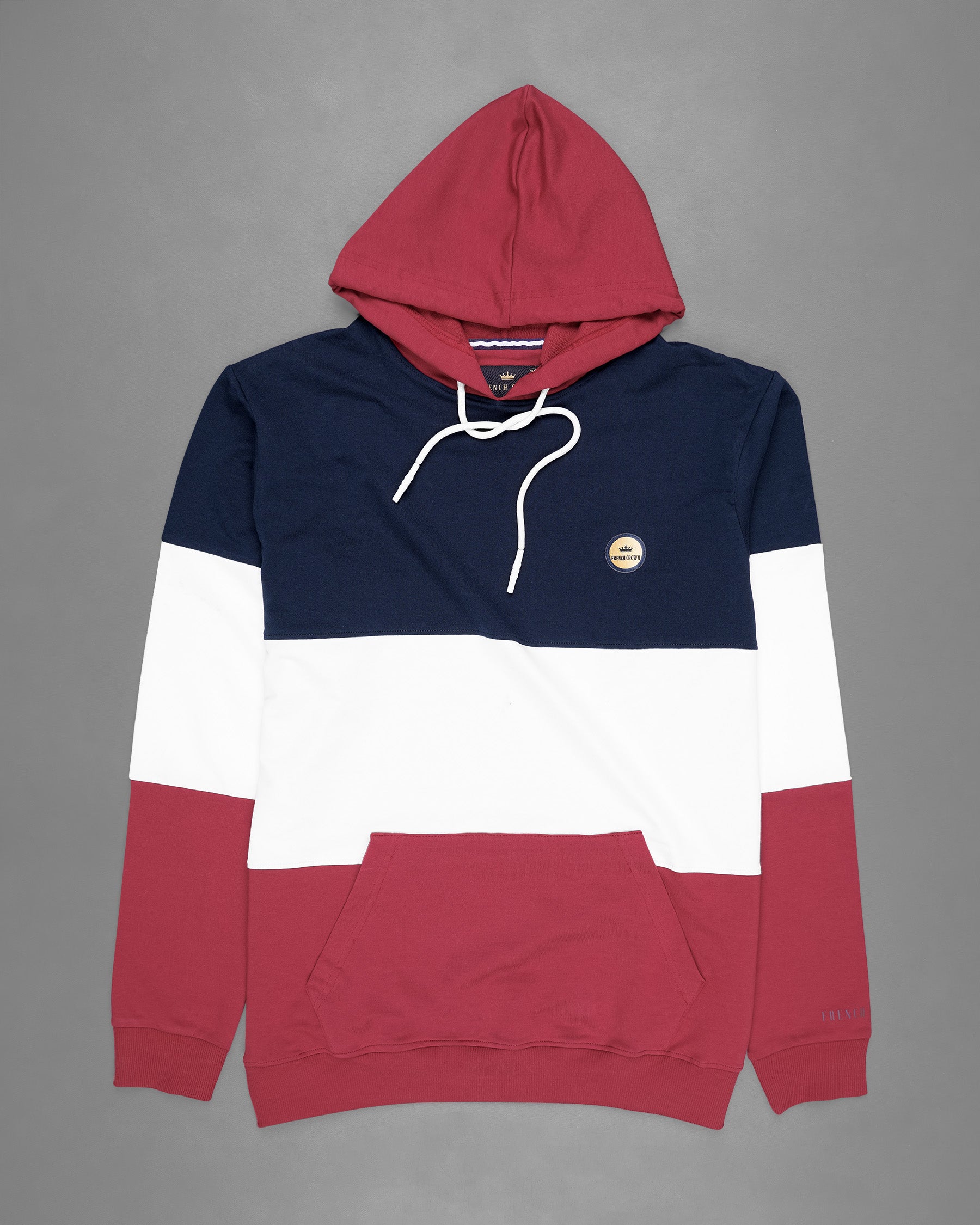 Bright White with Bleached Cedar Blue and Red Colour Block Hoodie Sweatshirt TS582-S, TS582-M, TS582-L, TS582-XL, TS582-XXL