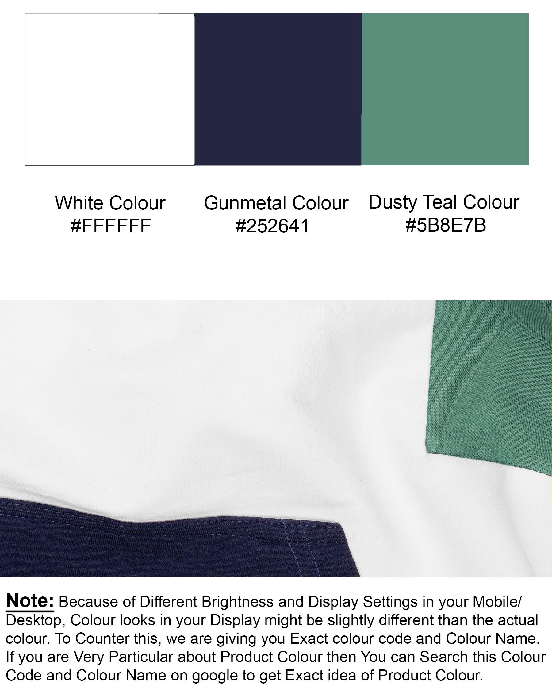 Bright White with Gunmetal Blue and Dusty Teal Green Hoodie Sweatshirt TS584-S, TS584-M, TS584-L, TS584-XL, TS584-XXL