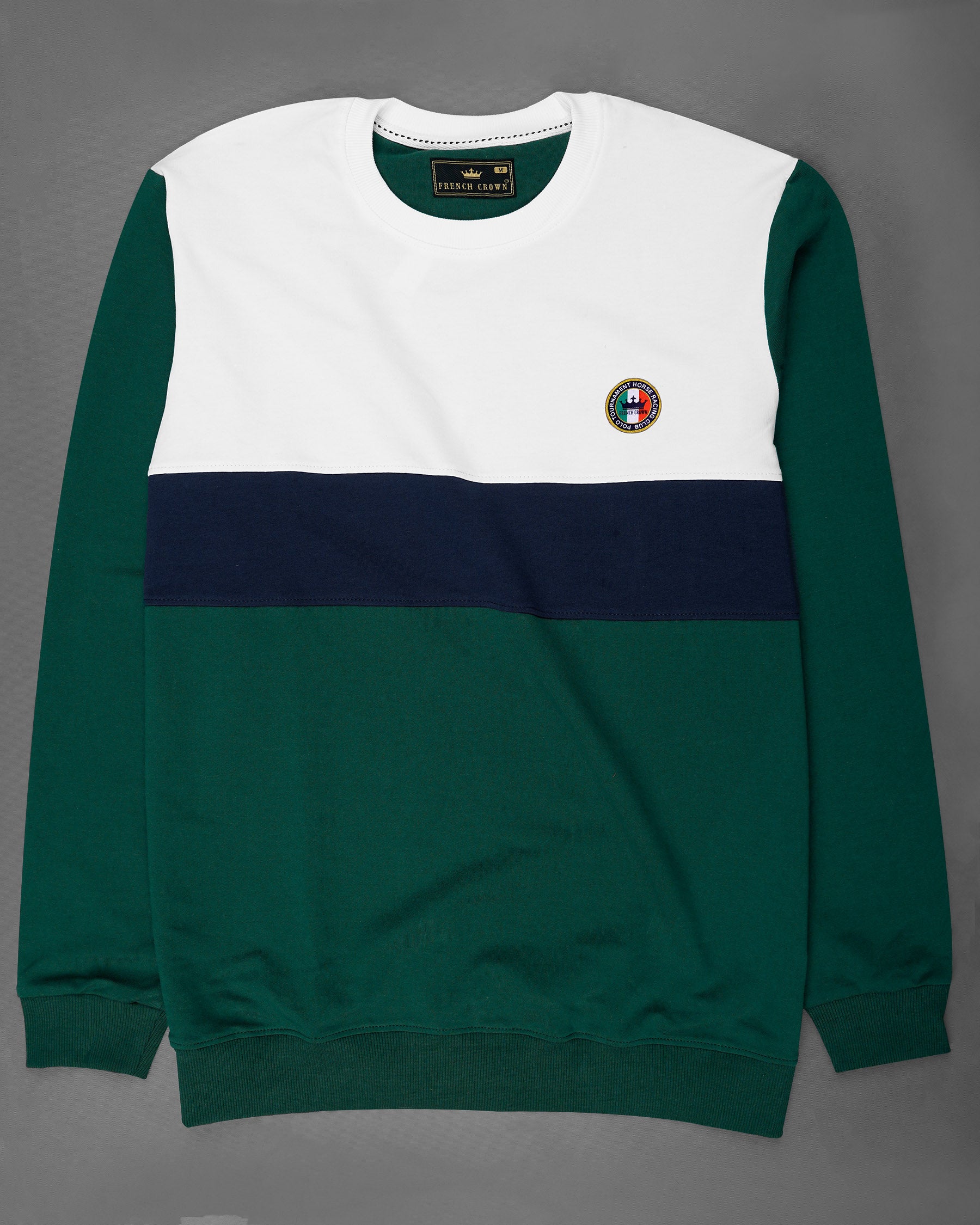 Bright White with Mirage Blue and Everglade Green Colour Block Sweatshirt TS587-S, TS587-M, TS587-L, TS587-XL, TS587-XXL