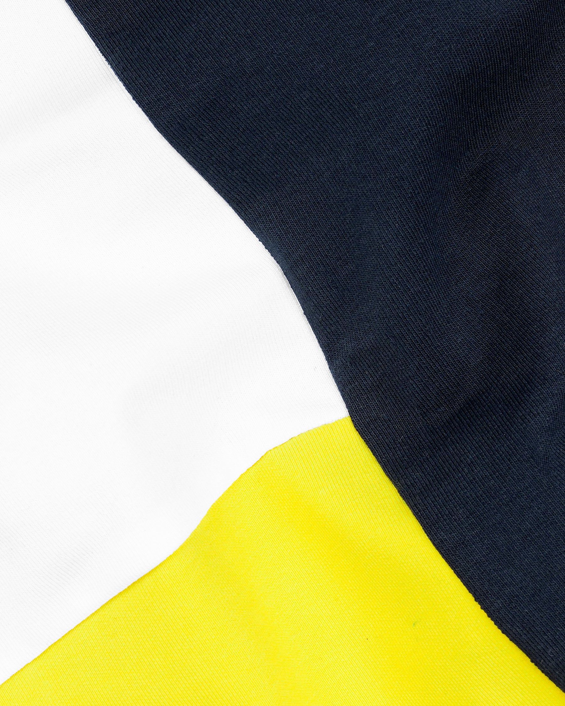 Bright White with Mirage Navy Blue and Aureolin Yellow Colour Block Sweatshirt TS589-S, TS589-M, TS589-L, TS589-XL, TS589-XXL