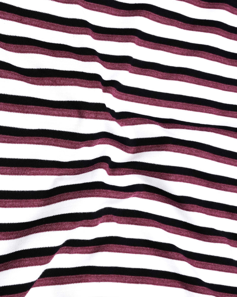 Bright White with Black and Camelot Maroon Striped Super Soft Organic Pique Polo TS602-S, TS602-M, TS602-L, TS602-XL, TS602-XXL, TS602-3XL, TS602-4XL