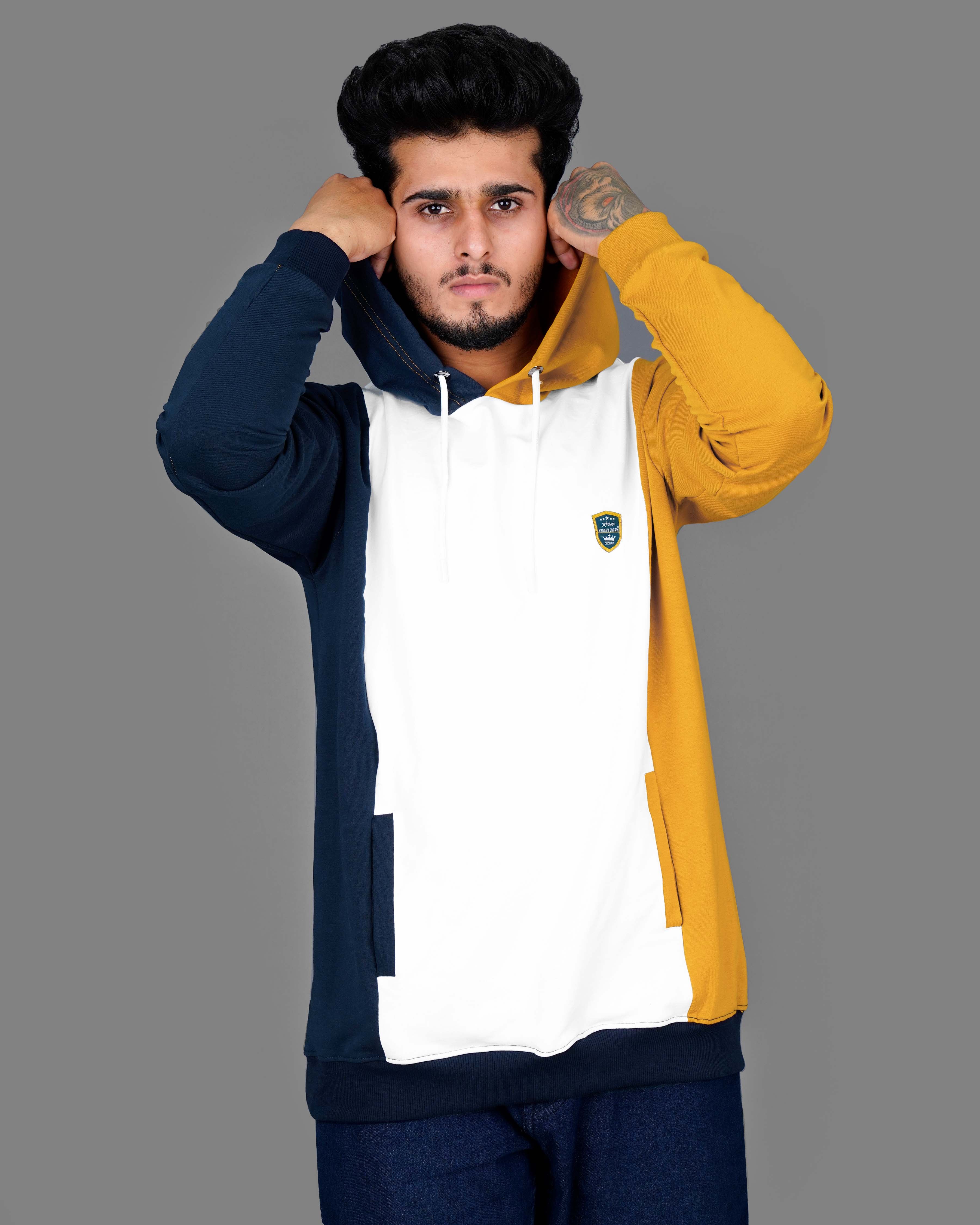 Tangaroa Blue, Yellow and White Block Pattern Super Soft Premium Cotton Hoodie Sweatshirt TS608-S, TS608-M, TS608-L, TS608-XL, TS608-XXL
