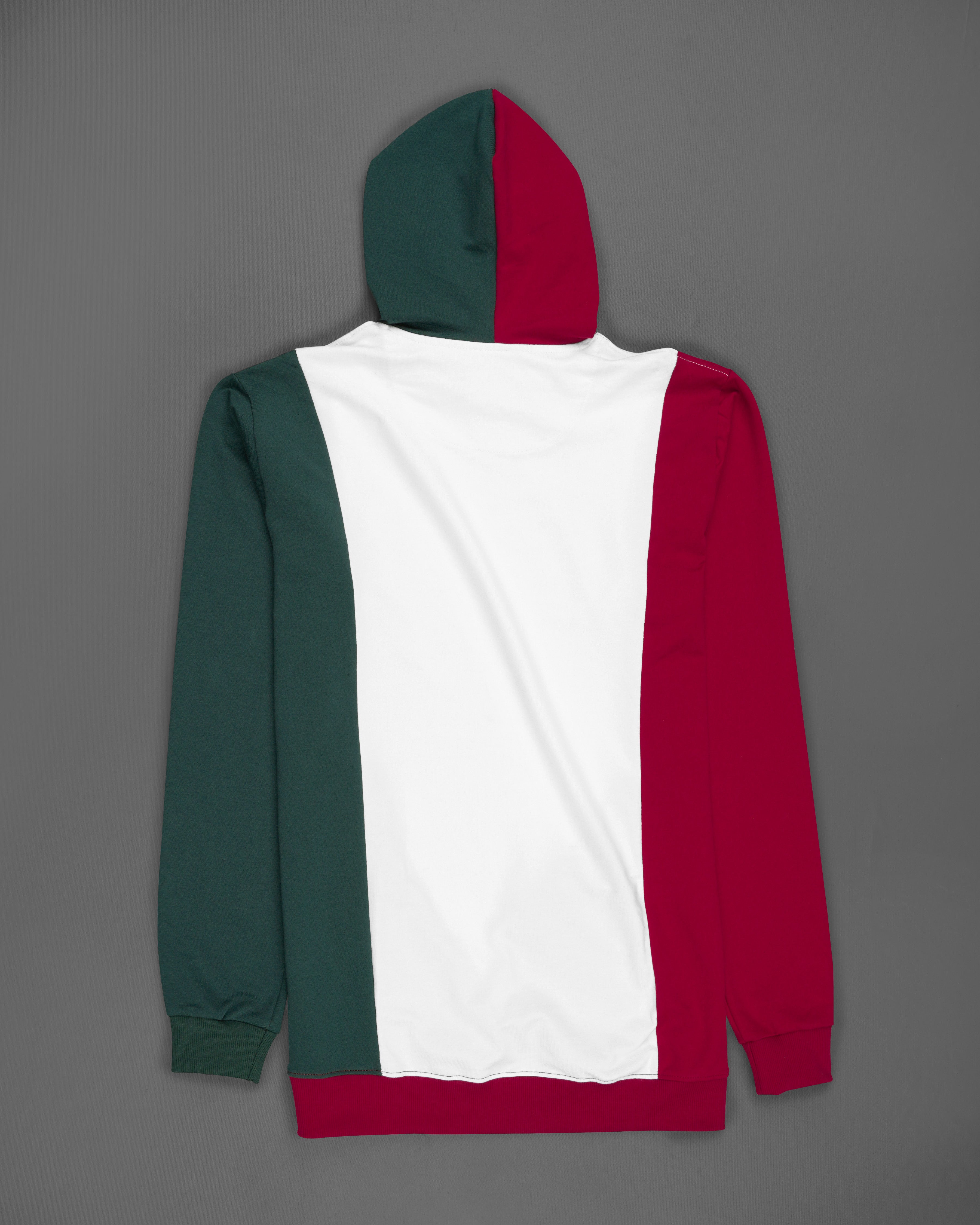 Bright White with Claret Red and Everglade Green Block Pattern Super Soft Premium Cotton Hoodie Sweatshirt TS609-S, TS609-M, TS609-L, TS609-XL, TS609-XXL