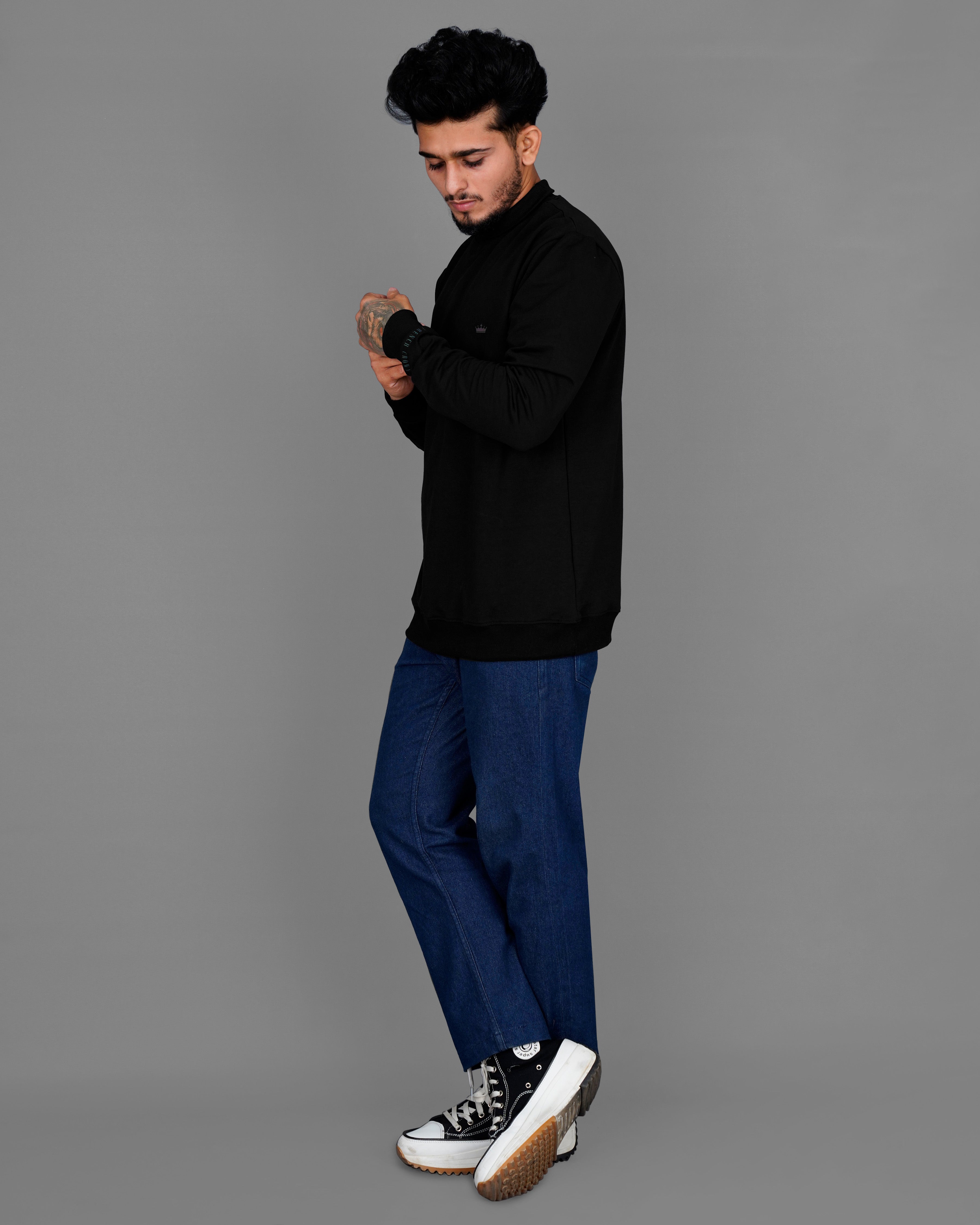 Jade Black Soft Premium Cotton Turtleneck Pullover TS613-S, TS613-M, TS613-L, TS613-XL, TS613-XXL, TS613-3XL, TS613-4XL