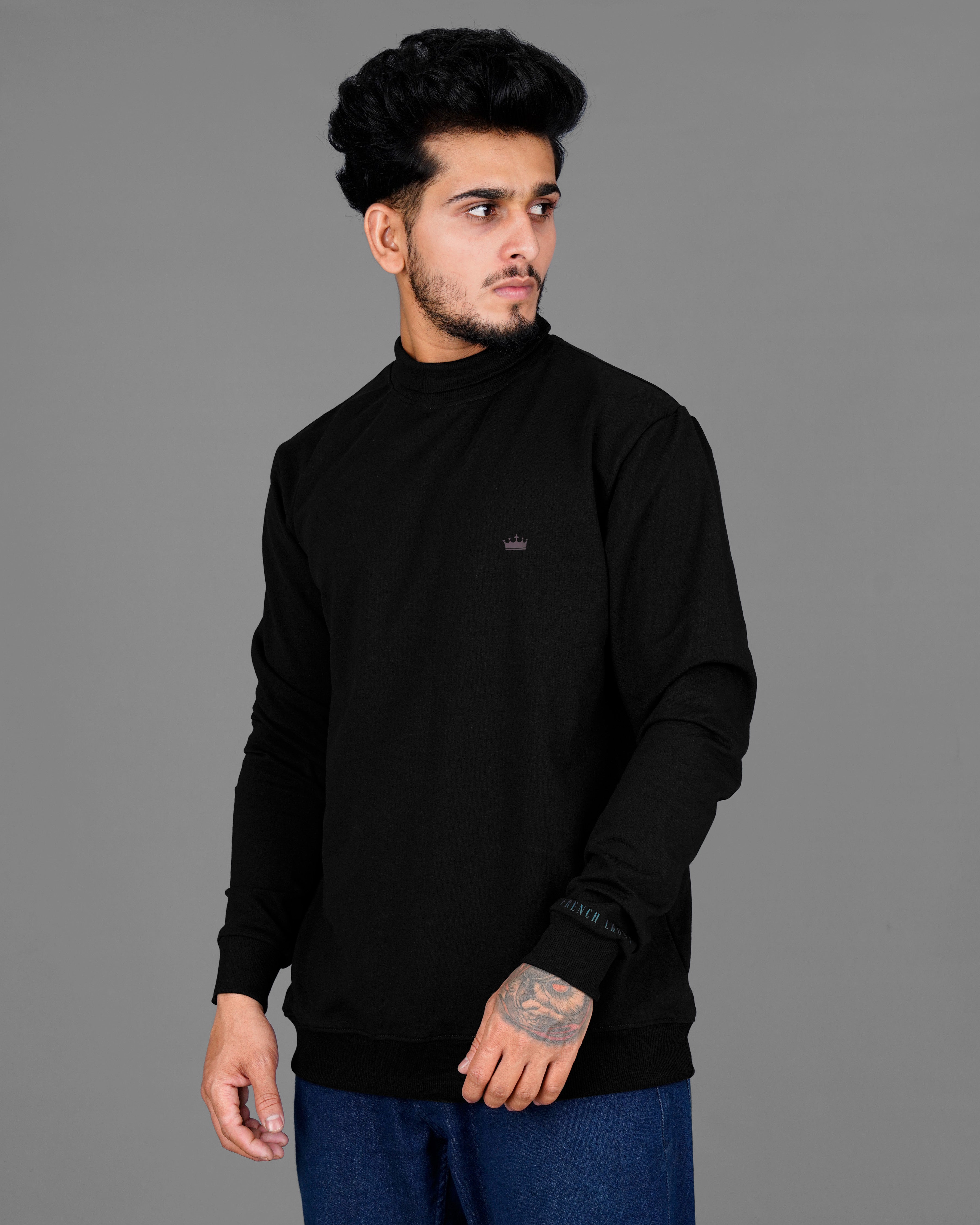 Jade Black Soft Premium Cotton Turtleneck Pullover TS613-S, TS613-M, TS613-L, TS613-XL, TS613-XXL, TS613-3XL, TS613-4XL