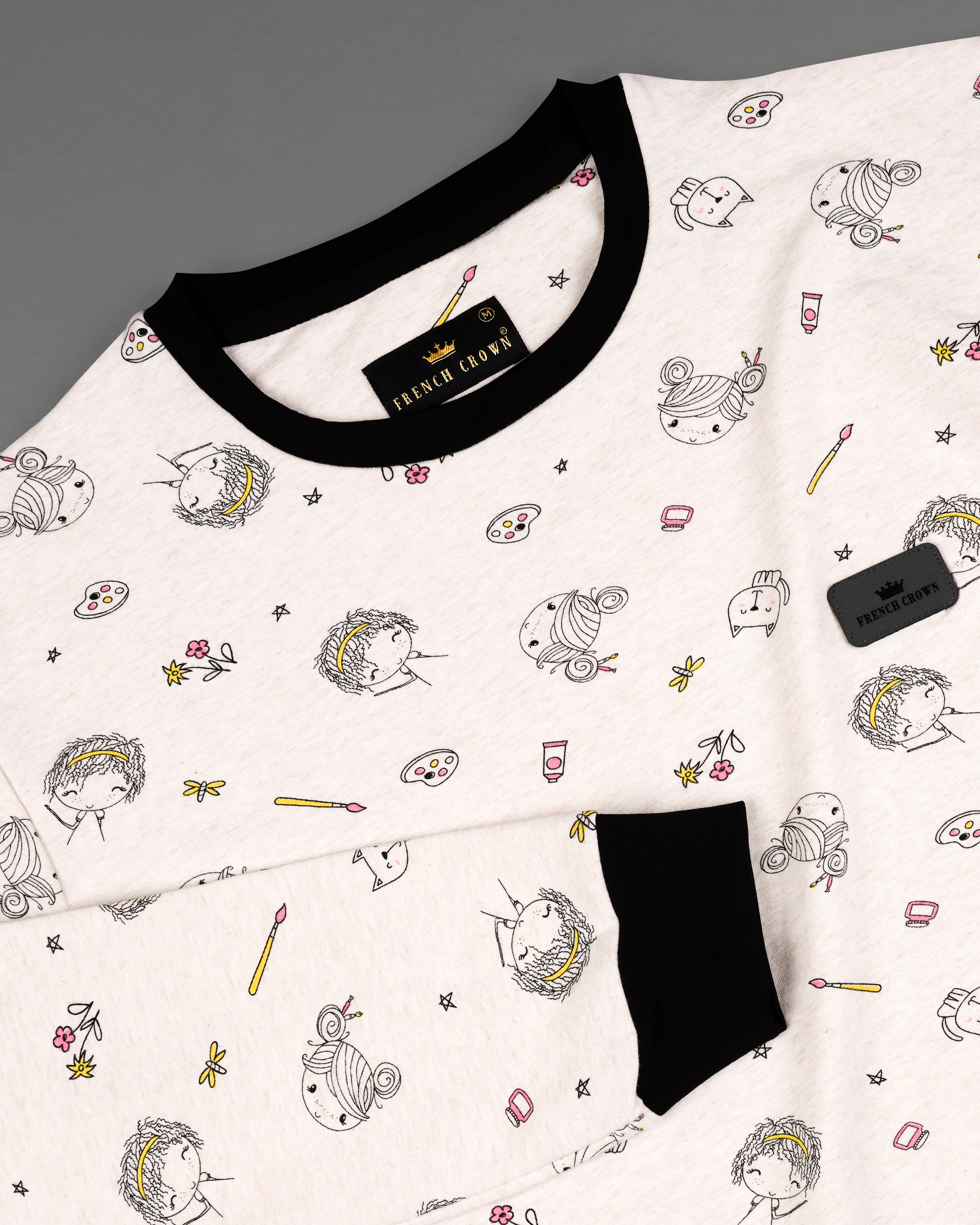 Merino Cream with Jade Black Quirky Printed Full Sleeve Premium Cotton Jersey Sweatshirt TS634-S, TS634-M, TS634-L, TS634-XL, TS634-XXL