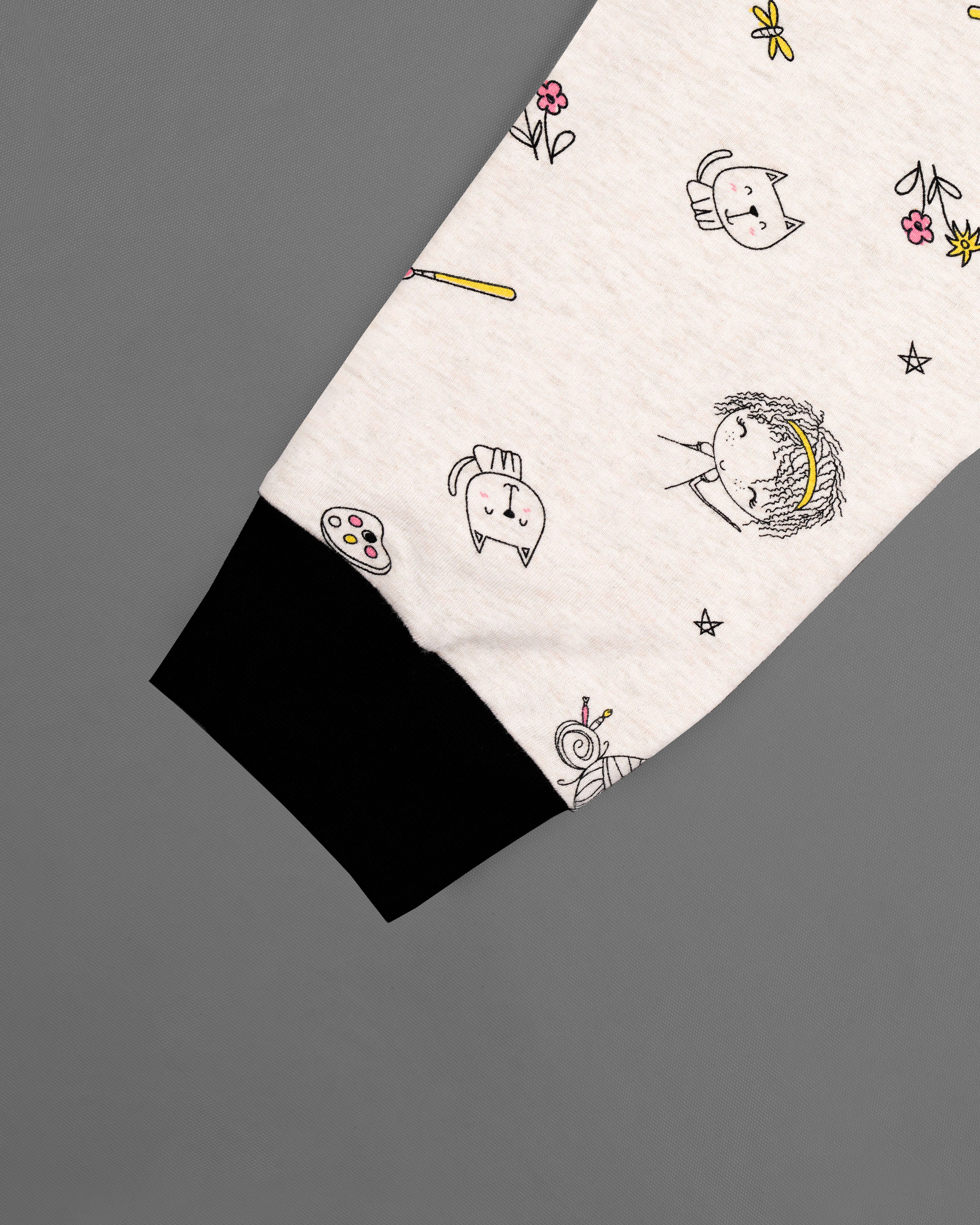 Merino Cream with Jade Black Quirky Printed Full Sleeve Premium Cotton Jersey Sweatshirt TS634-S, TS634-M, TS634-L, TS634-XL, TS634-XXL