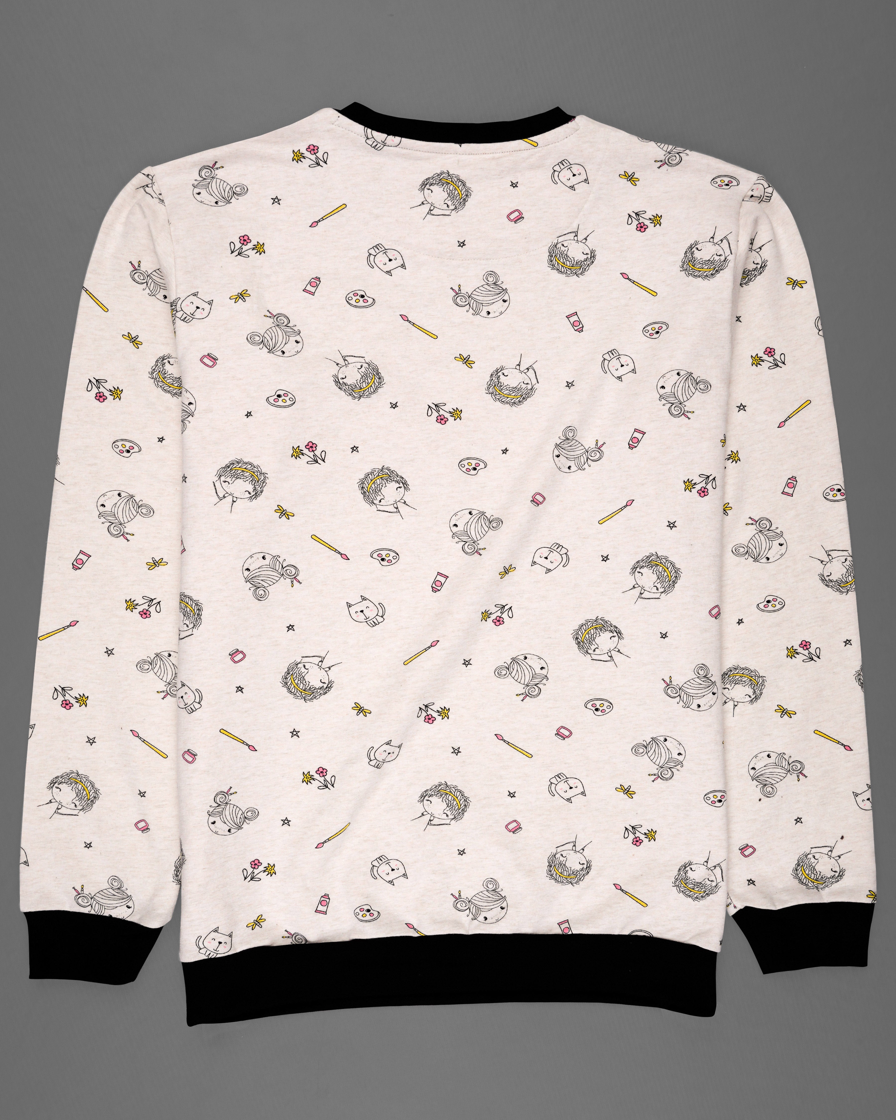 Merino Cream with Jade Black Quirky Printed Full Sleeve Premium Cotton Jersey Sweatshirt TS634-S, TS634-M, TS634-L, TS634-XL, TS634-XXL