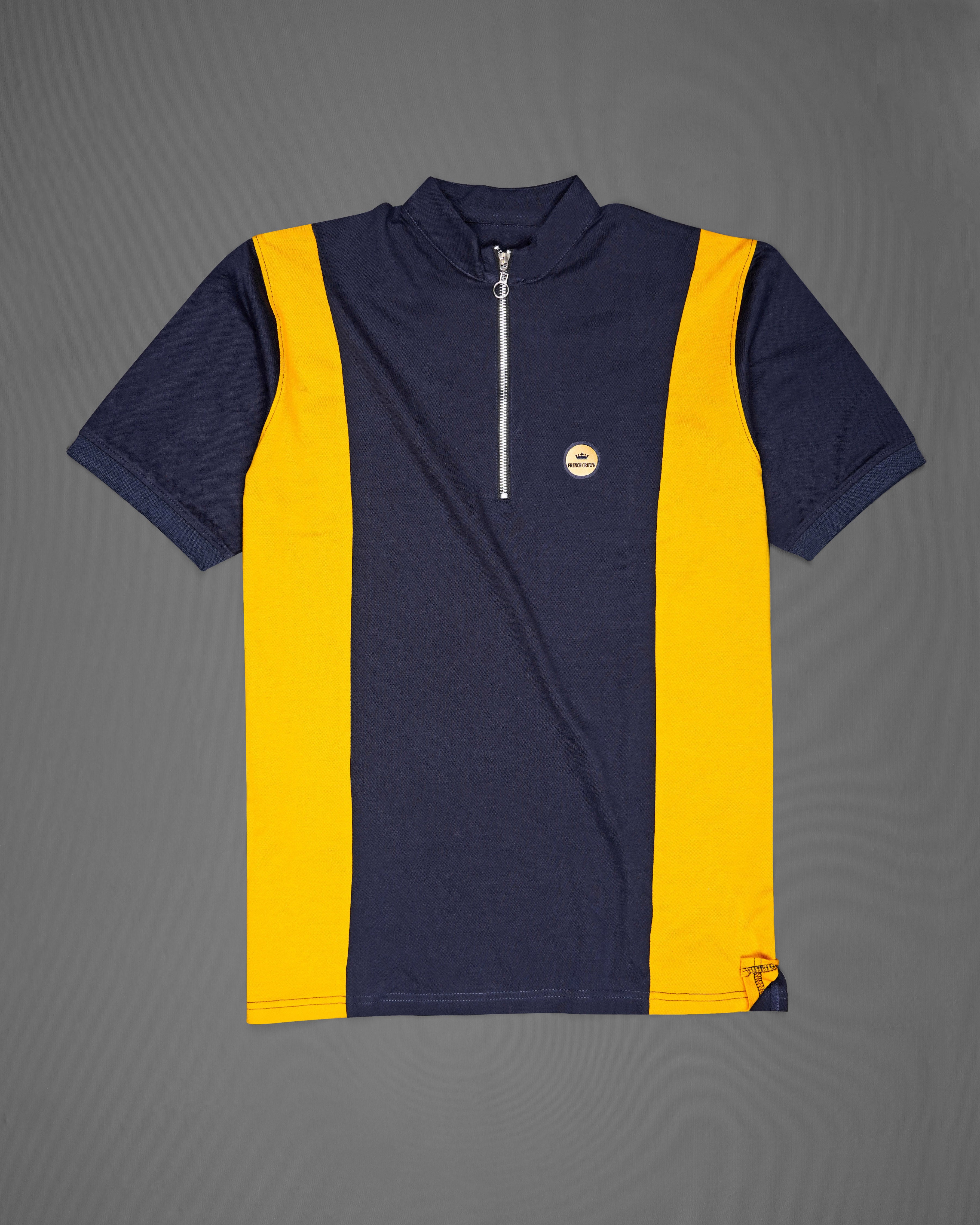 Mirage Navy Blue and Supernova Yellow Super Soft Organic Cotton Mercerised Pique Polo with Zipper Closure TS637-S, TS637-M, TS637-L, TS637-XL, TS637-XXL