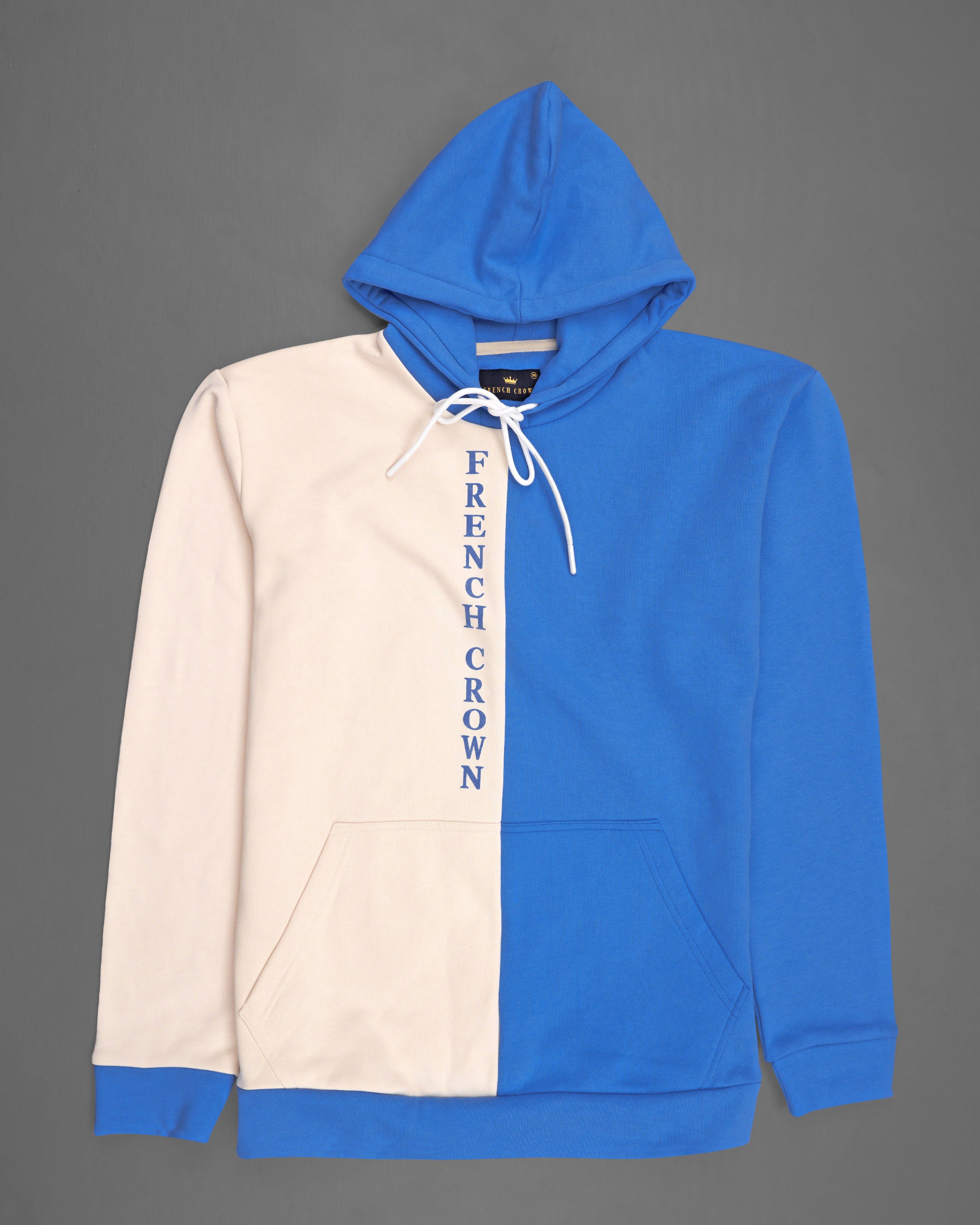 Blue With Cream Half and Half Full Sleeve Premium Cotton Heavyweight Hooded Sweatshirt TS642-S, TS642-M, TS642-L, TS642-XL, TS642-XXL
