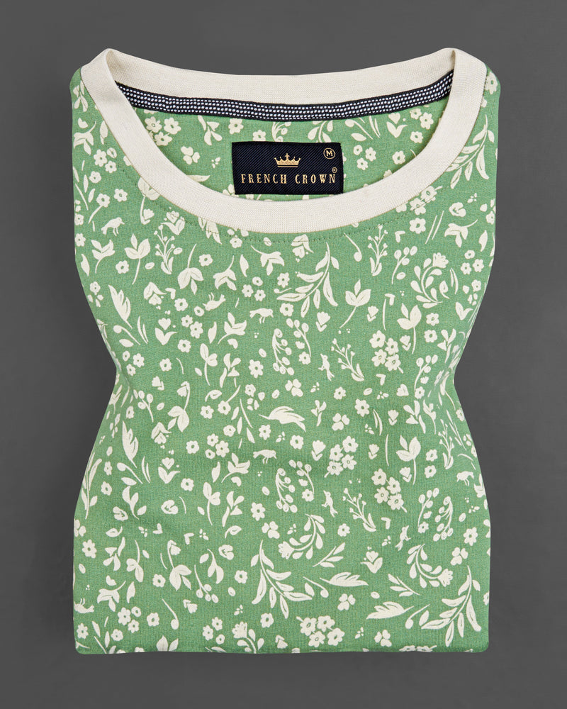 Oxley Green with Eggshell Cream Ditsy Printed Premium Organic Cotton Jersey T-shirt TS660-S, TS660-M, TS660-L, TS660-XL, TS660-XXL