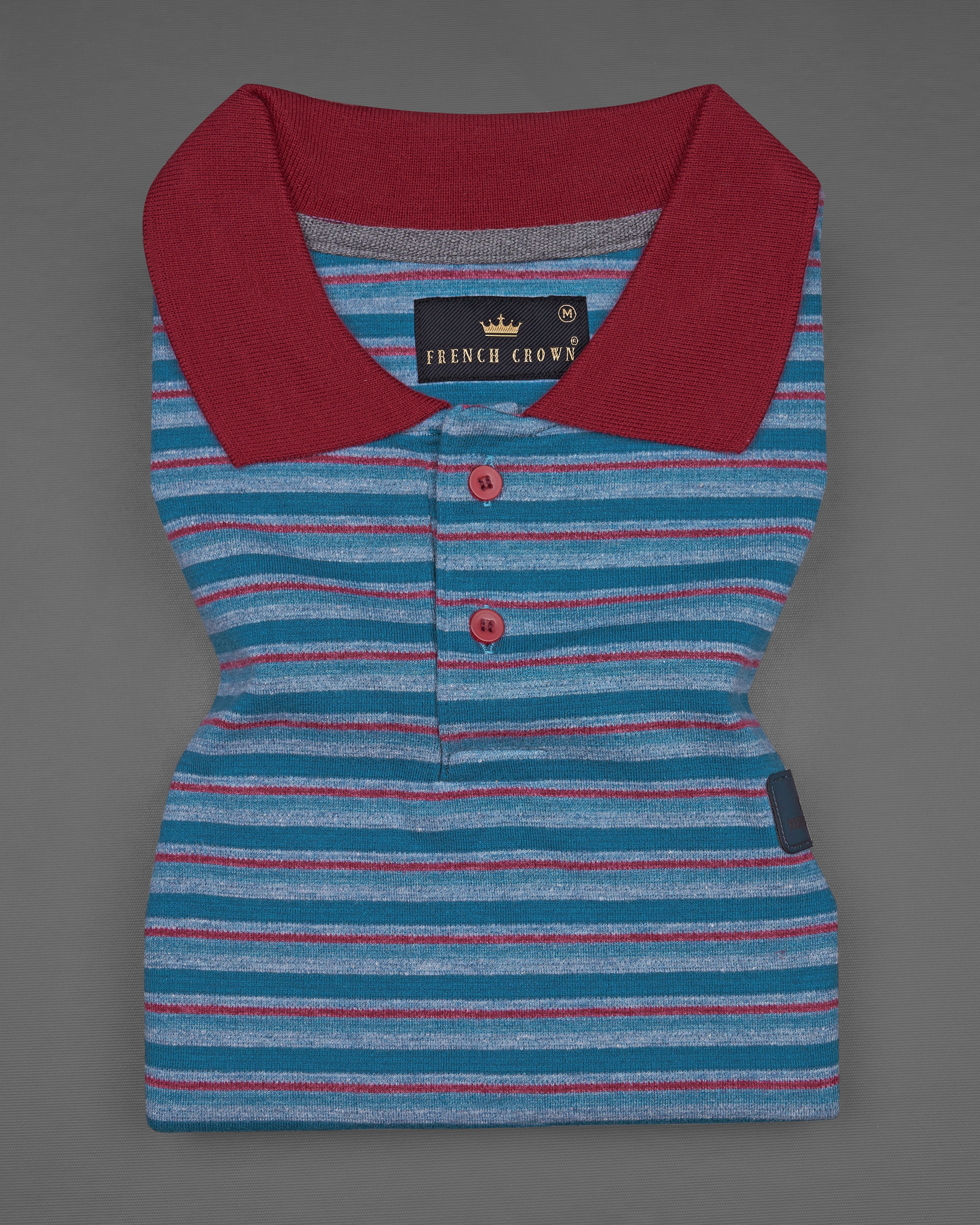 Horizon Blue with Merlot Red Striped Premium Organic Cotton Polo TS669-S, TS669-M, TS669-L, TS669-XL, TS669-XXL