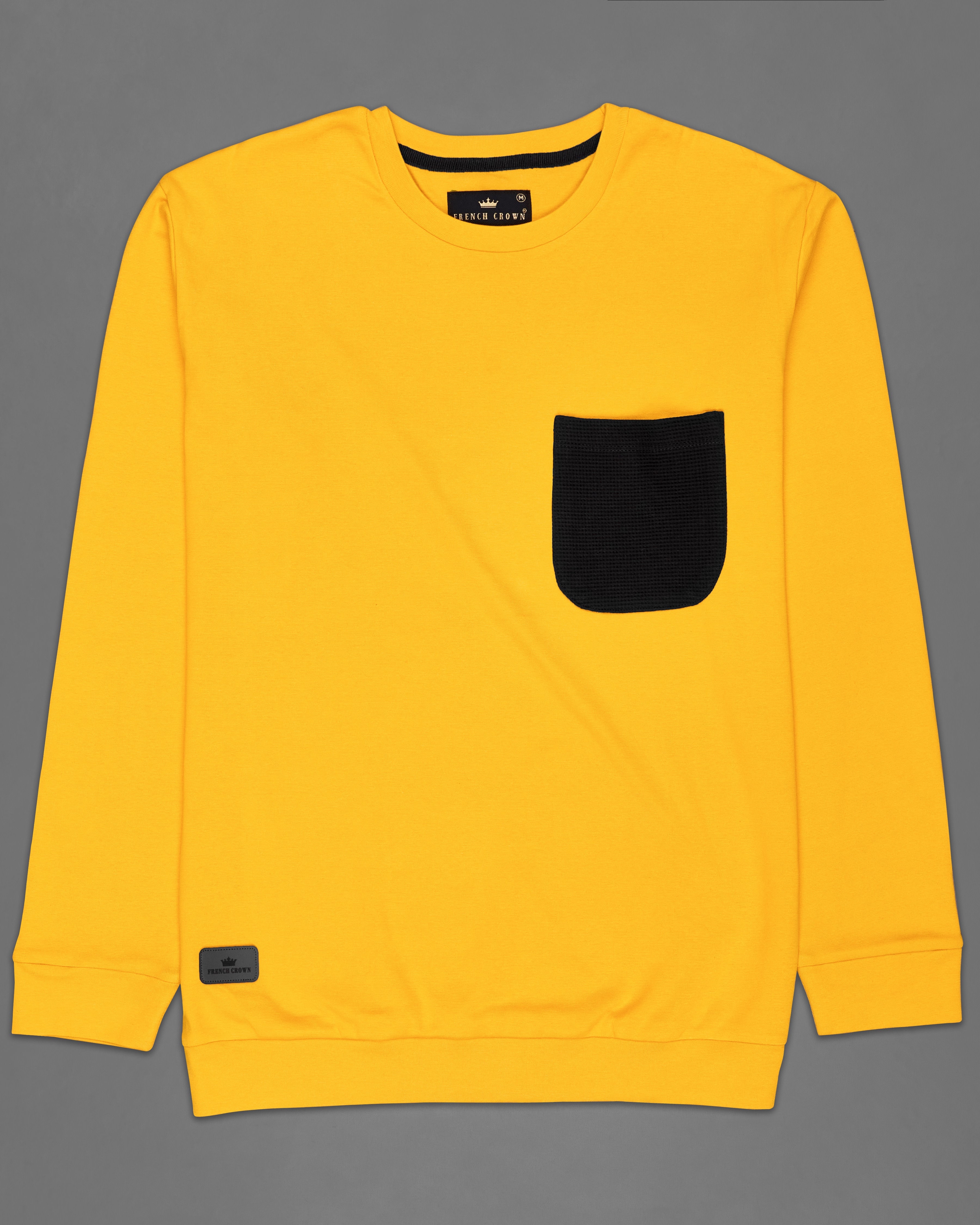 Macaroni Yellow with a Black Patch Pocket Premium Jersey Sweatshirt TS699-S, TS699-M, TS699-L, TS699-XL, TS699-XXL