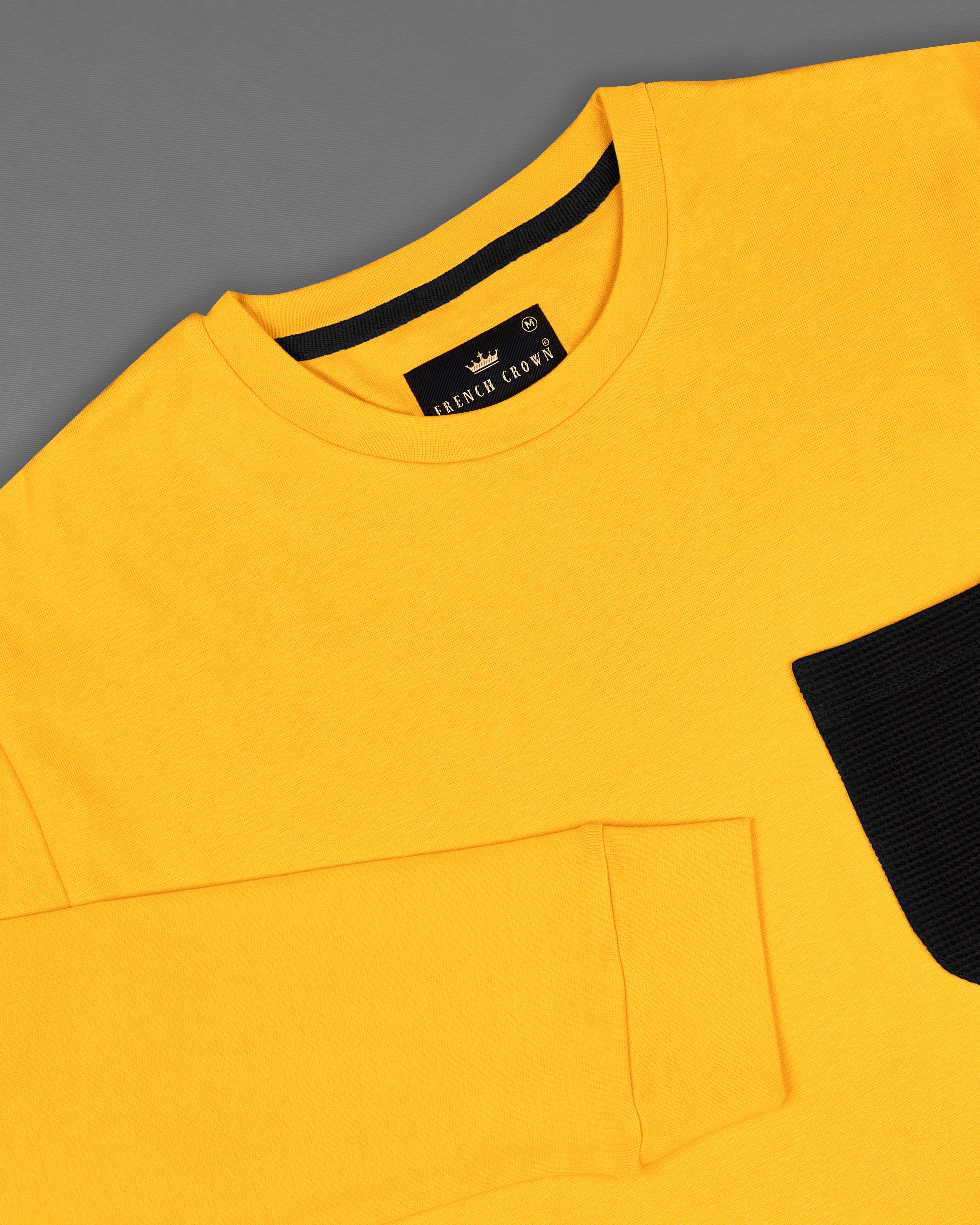 Macaroni Yellow with a Black Patch Pocket Premium Jersey Sweatshirt TS699-S, TS699-M, TS699-L, TS699-XL, TS699-XXL