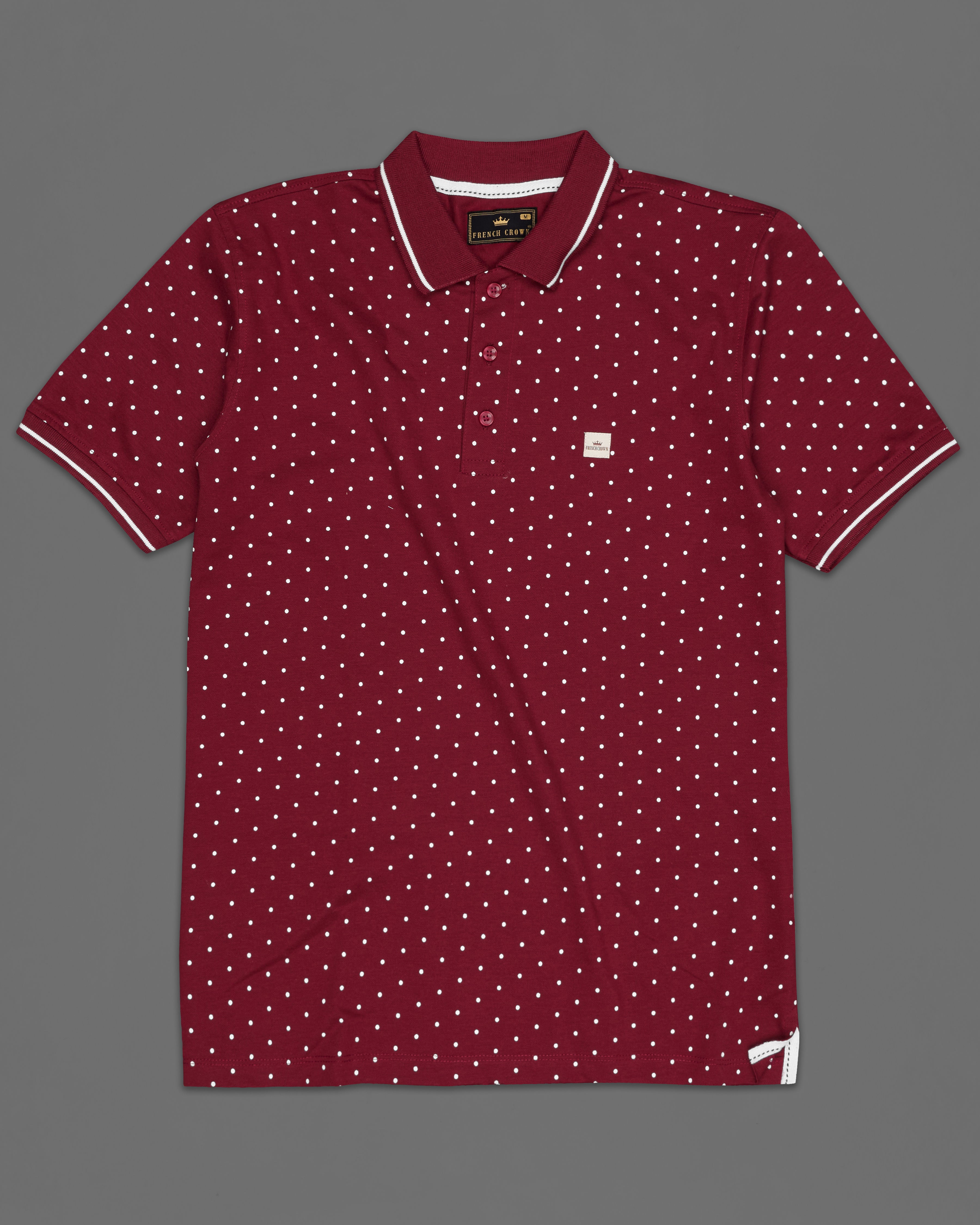 Claret Red Polka Dotted Organic Cotton Mercerised Pique Polo TS750-S, TS750-M, TS750-L, TS750-XL, TS750-XXL