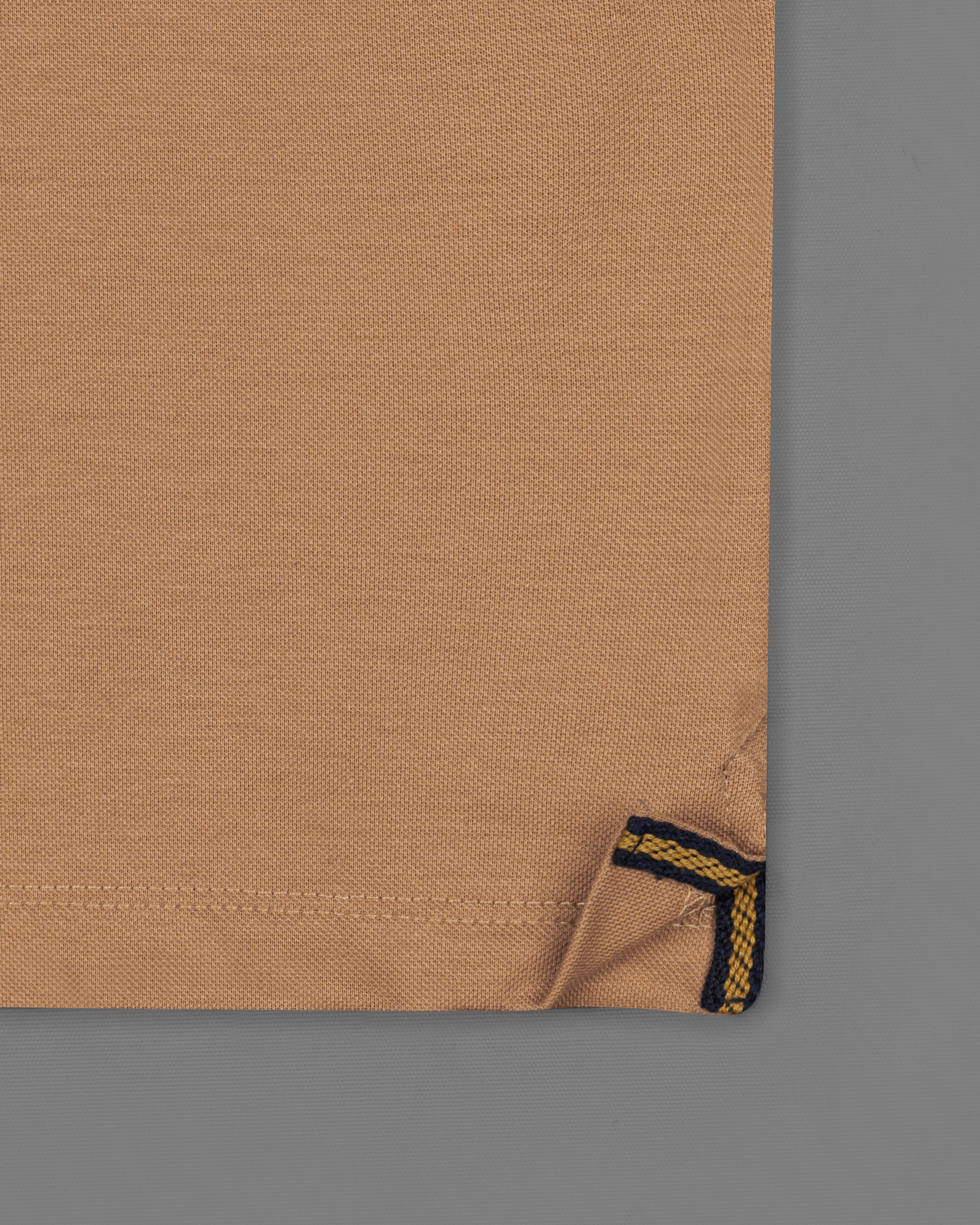 Muesli Brown with Navy Blue Patch work Organic Cotton Pique Polo TS751-S, TS751-M, TS751-L, TS751-XL, TS751-XXL