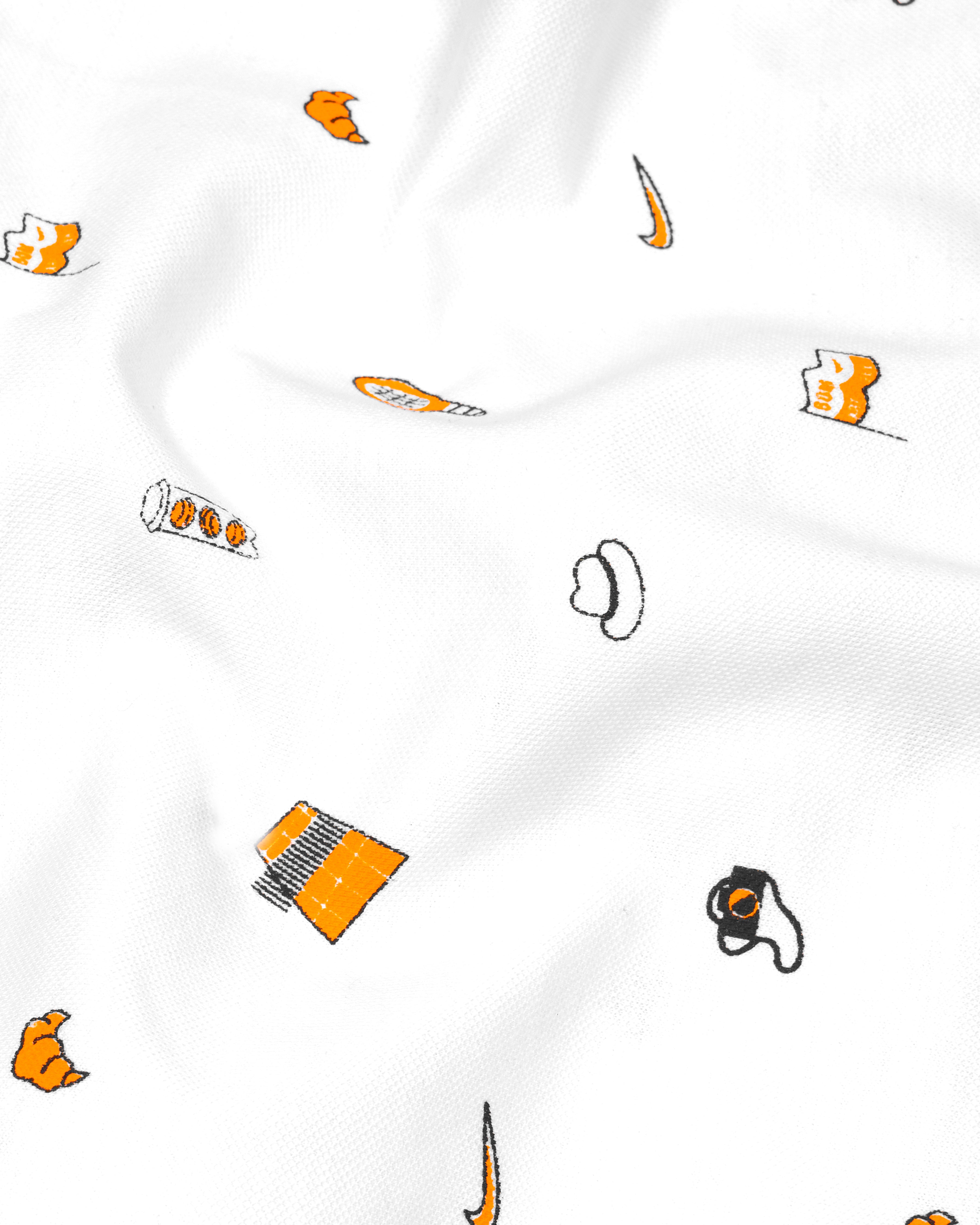 Bright White Multicolour Printed Organic Cotton Mercerised Pique Polo