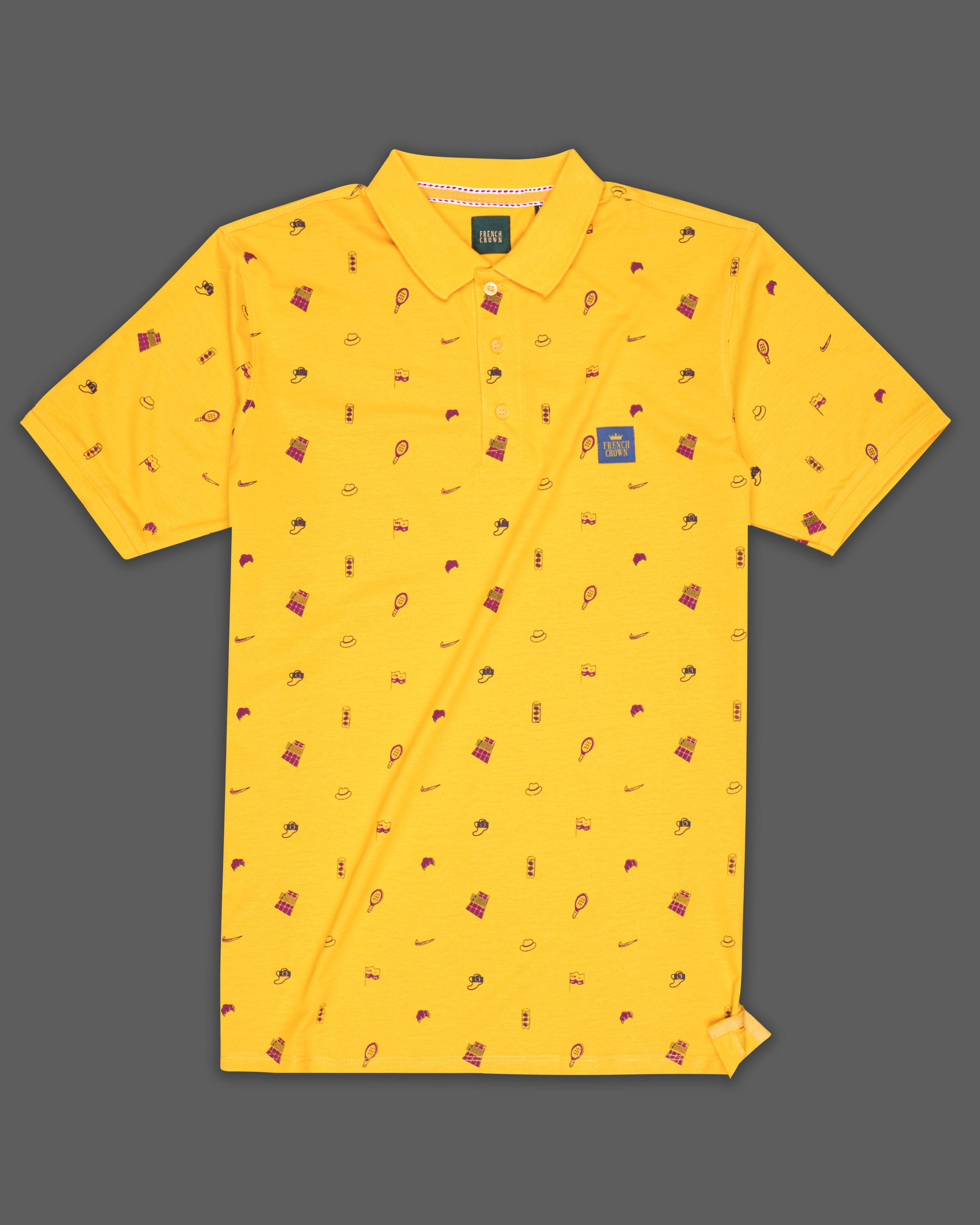 Sunglow Yellow Printed Organic Cotton Mercerised Pique Polo TS817-S, TS817-M, TS817-L, TS817-XL, TS817-XXL