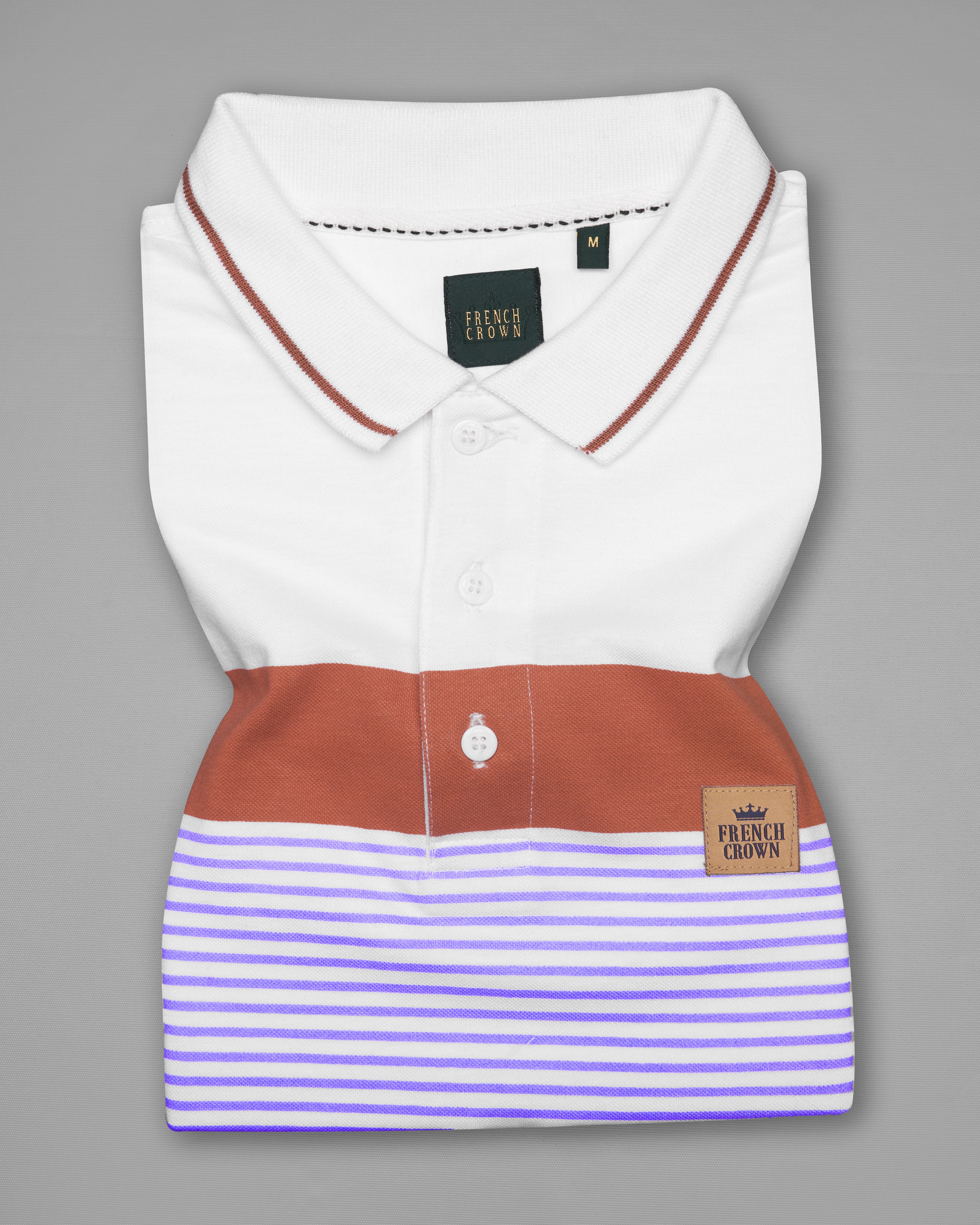 Bright White with Dull Lavender Striped Organic Cotton Mercerised Pique Polo TS822-S, TS822-M, TS822-L, TS822-XL, TS822-XXL