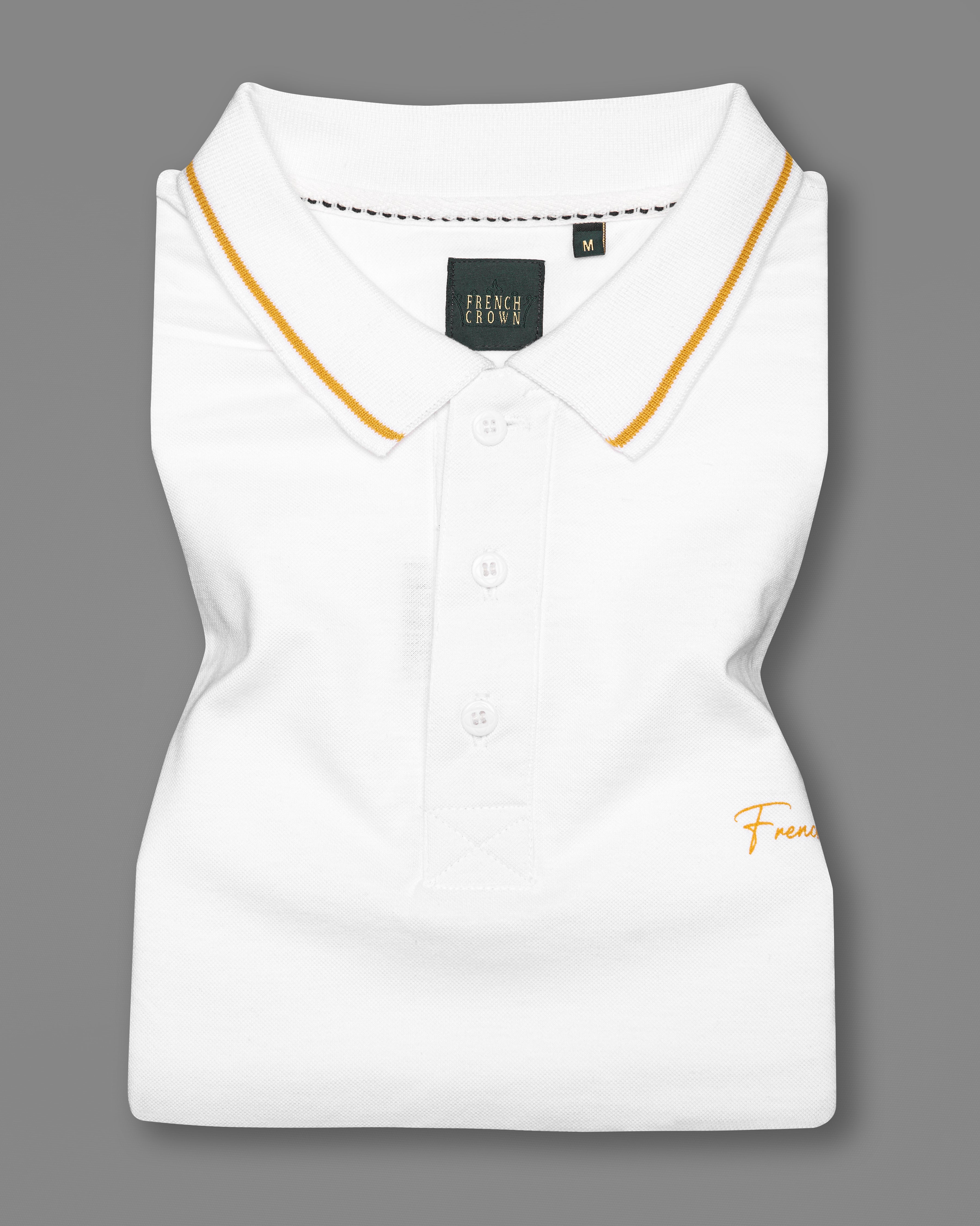 Bright White with Striped Printed Organic Cotton Mercerised Pique Polo TS828-S, TS828-M, TS828-L, TS828-XL, TS828-XXL