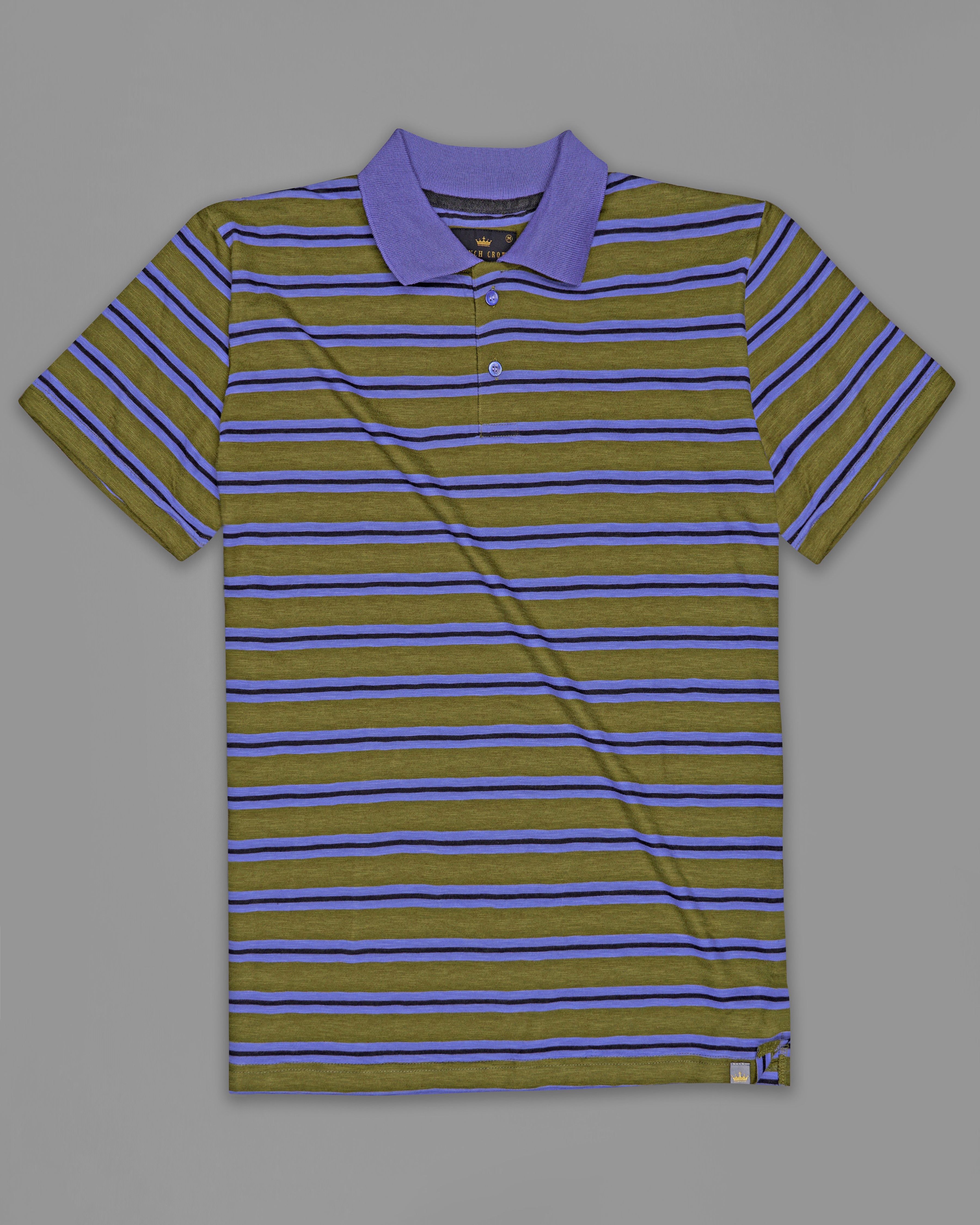 Woodland Green with Blue and Gray Color Striped Supima Organic Cotton Polo TS833-S, TS833-M, TS833-L, TS833-XL, TS833-XXL