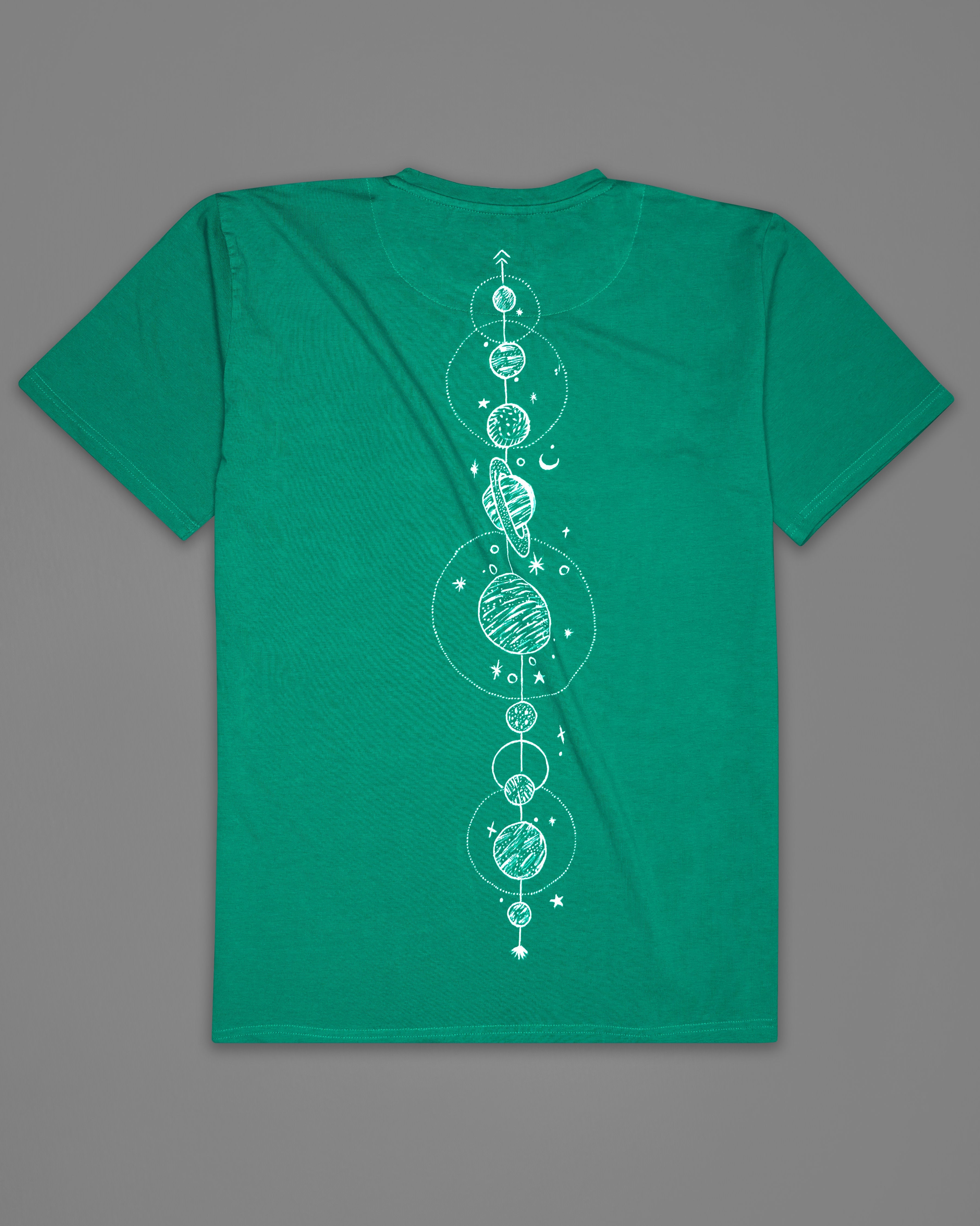 Tropical Green with Planets Hand Painted Premium Cotton T-shirt TS005-W010-S, TS005-W010-M, TS005-W010-L, TS005-W010-XL, TS005-W010-XXL