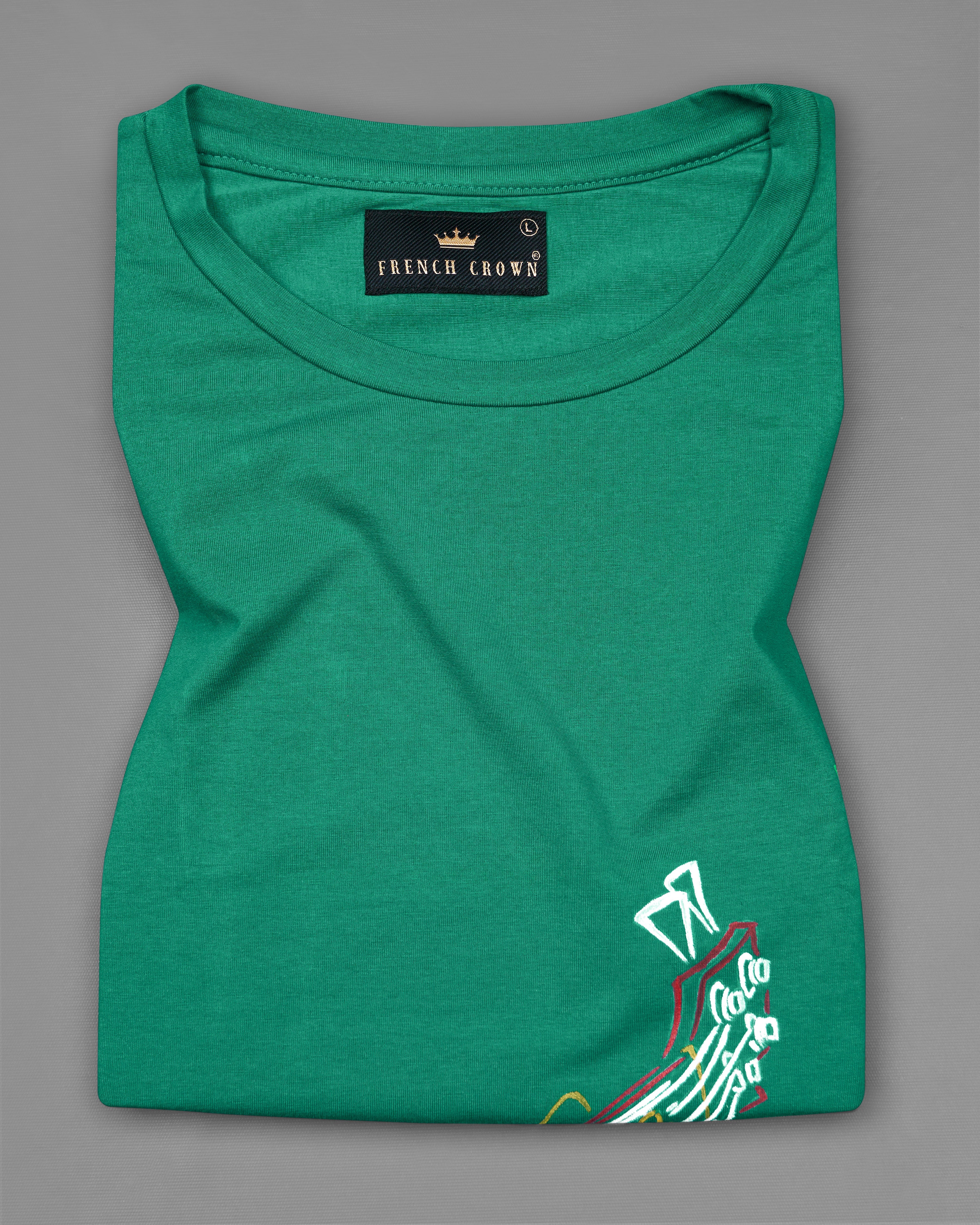 Tropical Green Hand Painted Premium Cotton T-shirt TS005-W011-S, TS005-W011-M, TS005-W011-L, TS005-W011-XL, TS005-W011-XXL