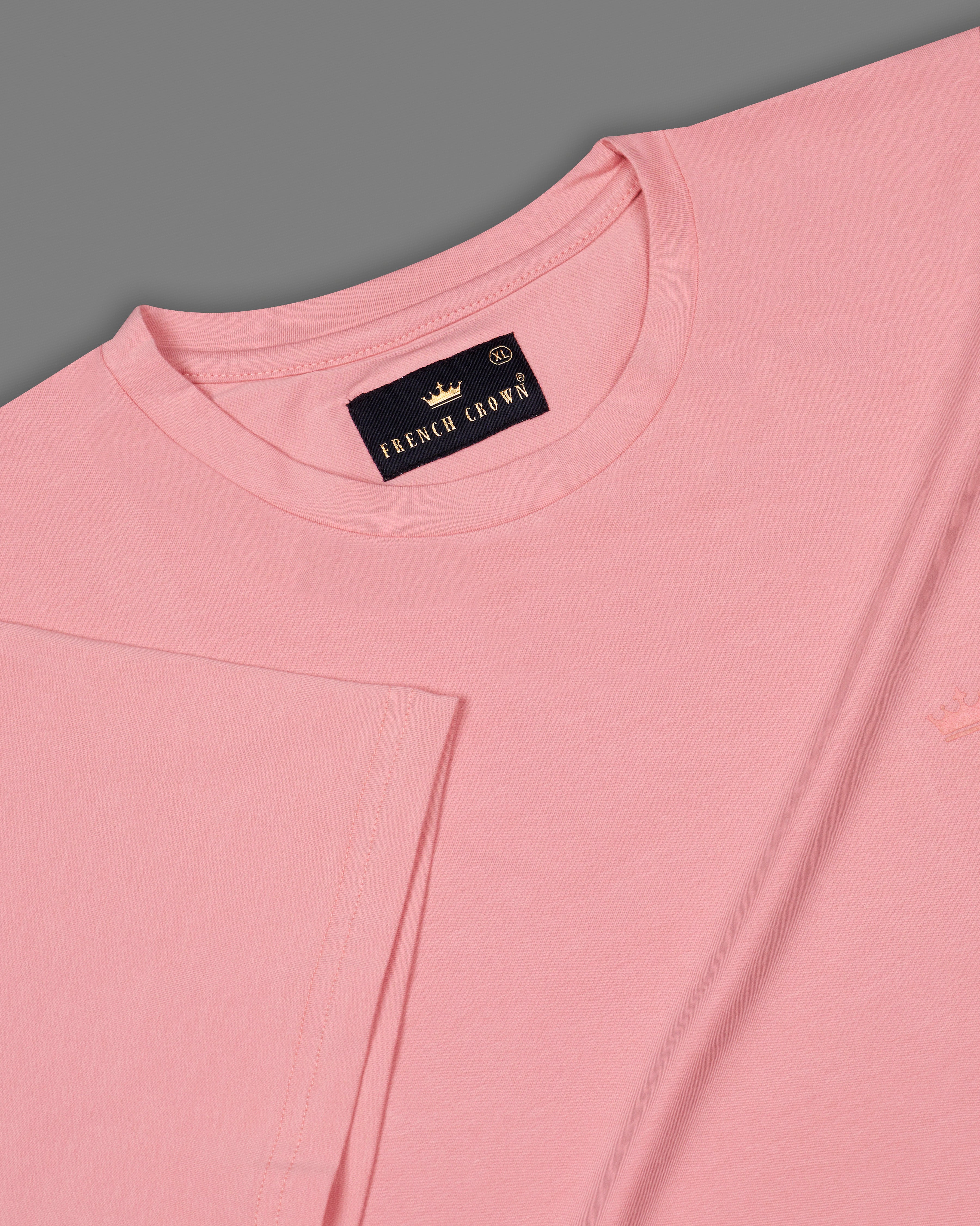 Light Thulian Pink with Multicolour Mountain Like Hand Painted Organic Cotton T-shirt TS007-W03-S, TS007-W03-M, TS007-W03-L, TS007-W03-XL, TS007-W03-XXL