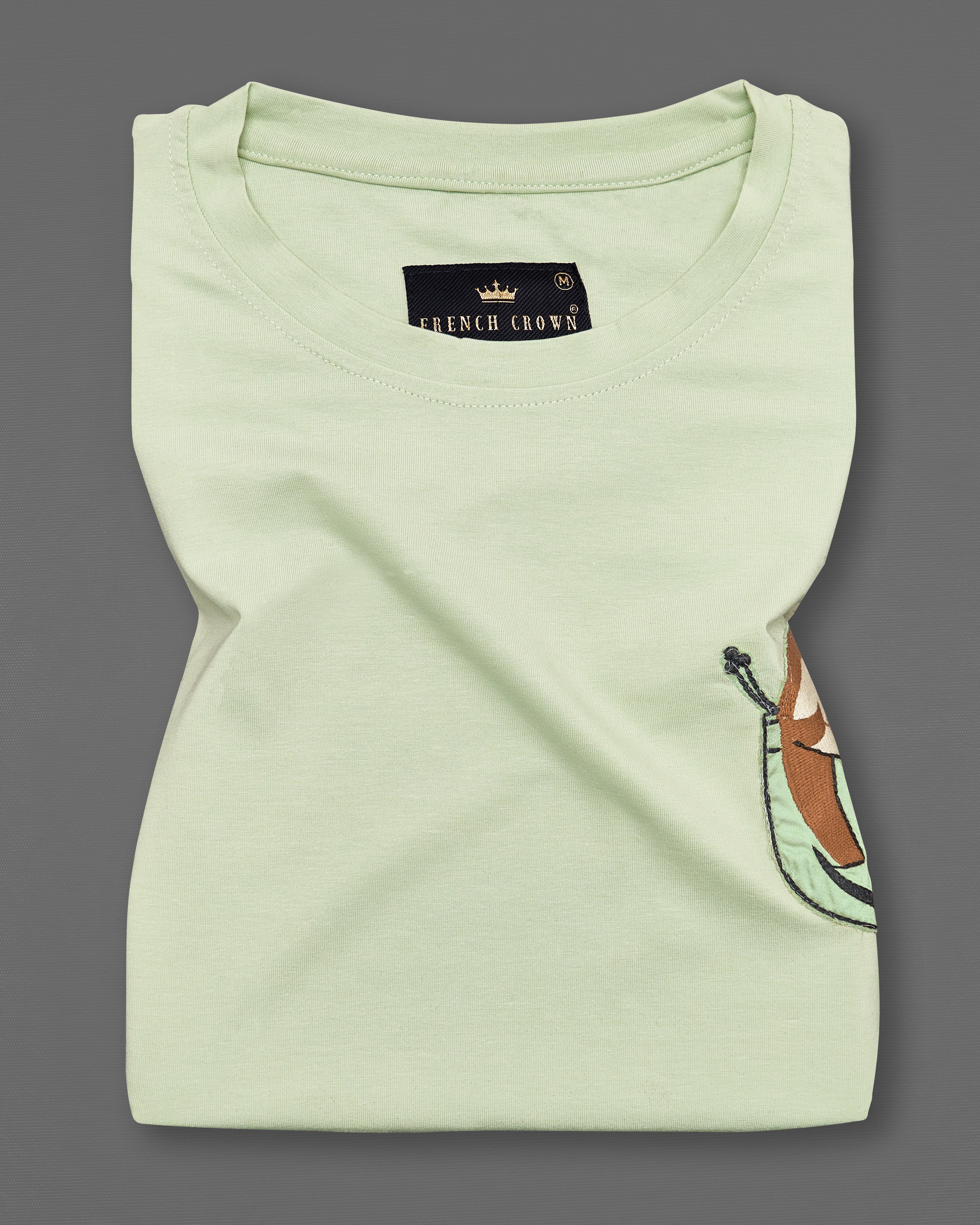 Timberwolf Green Embroidered Organic Designer T-shirt TS027-W03-S, TS027-W03-M, TS027-W03-L, TS027-W03-XL, TS027-W03-XXL