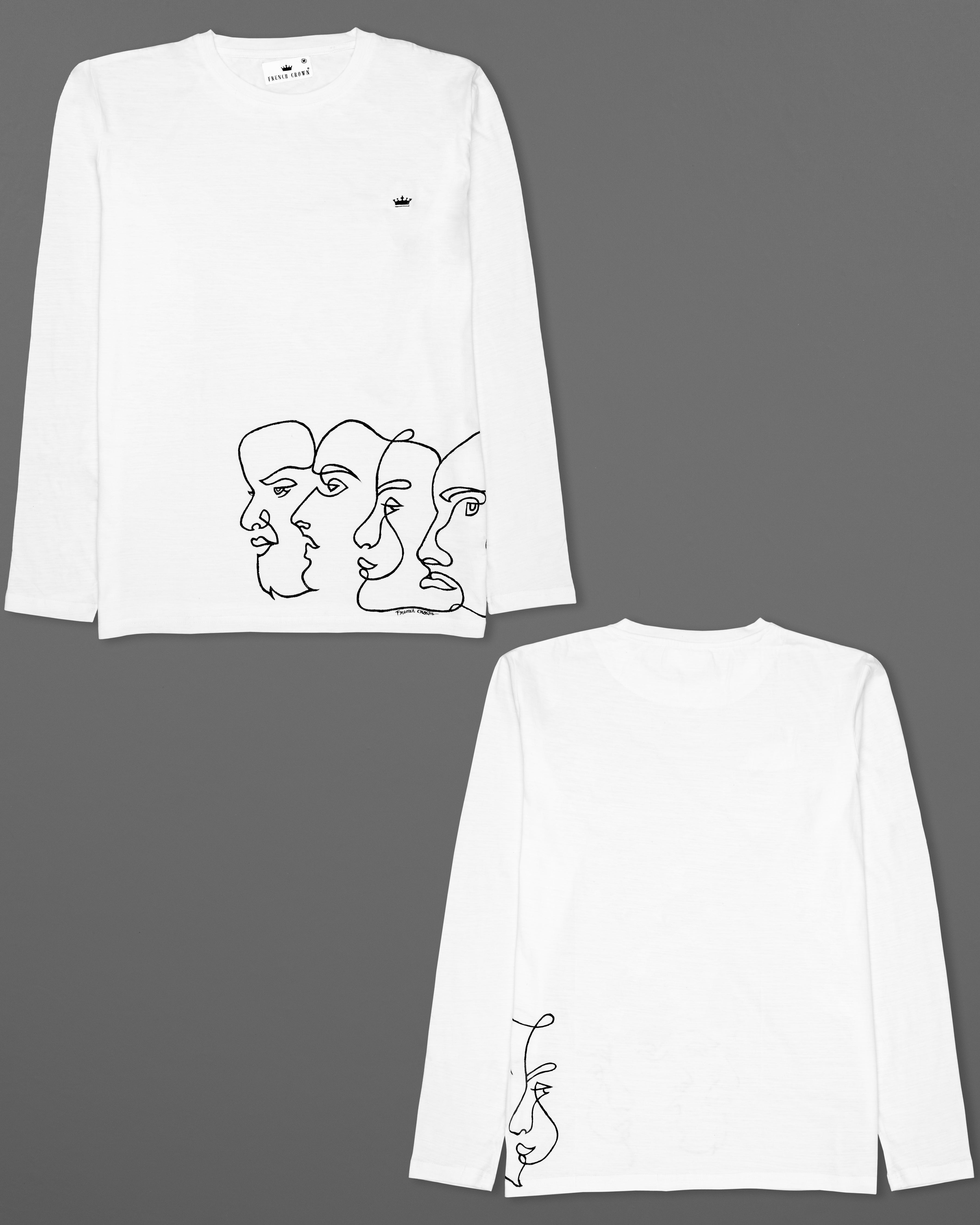 Bright White Multi Face Hand-Painted Organic Cotton T-Shirt TS144-W01-S, TS144-W01-M, TS144-W01-L, TS144-W01-XL, TS144-W01-XXL