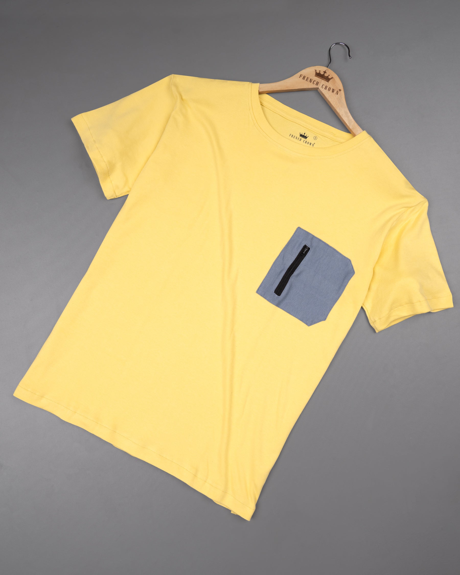 Sweet Corn Yellow with zipper pocket heavyweight premium cotton winter T-shirt TS427-S, TS427-M, TS427-L, TS427-XL, TS427-XXL