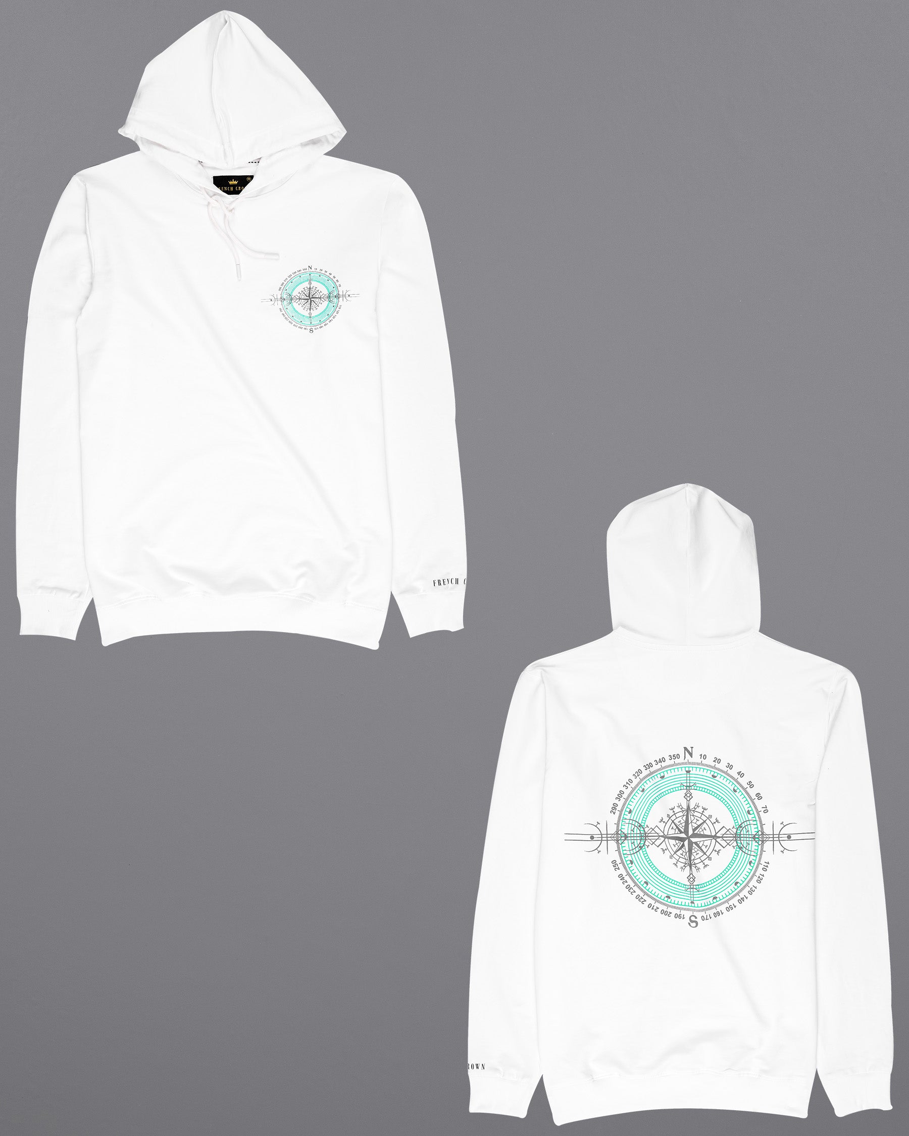 Bright White Compass Printed Hoodie TS575-S, TS575-M, TS575-L, TS575-XL, TS575-XXL